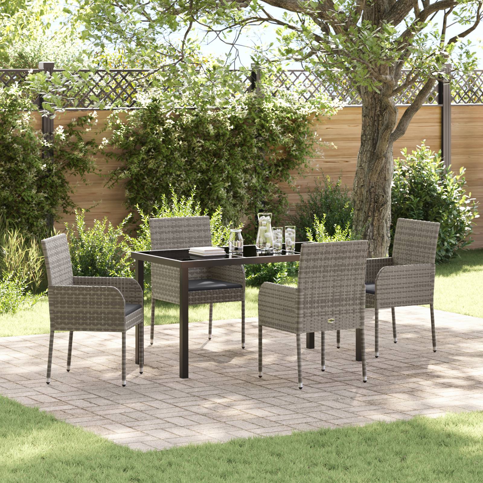 vidaXL 5-teiliges Gartenset mit Kissen Grau Poly Rattan