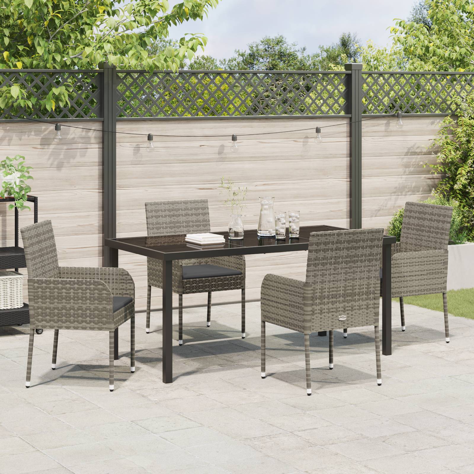 vidaXL 5-teiliges Gartenset mit Kissen Grau Poly Rattan
