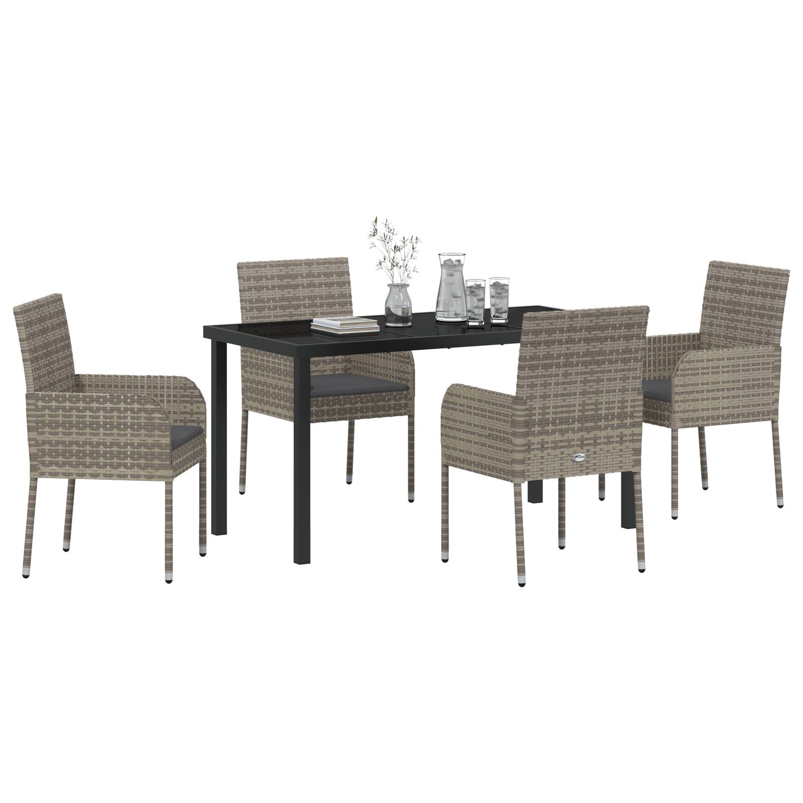 vidaXL 5-teiliges Gartenset mit Kissen Grau Poly Rattan
