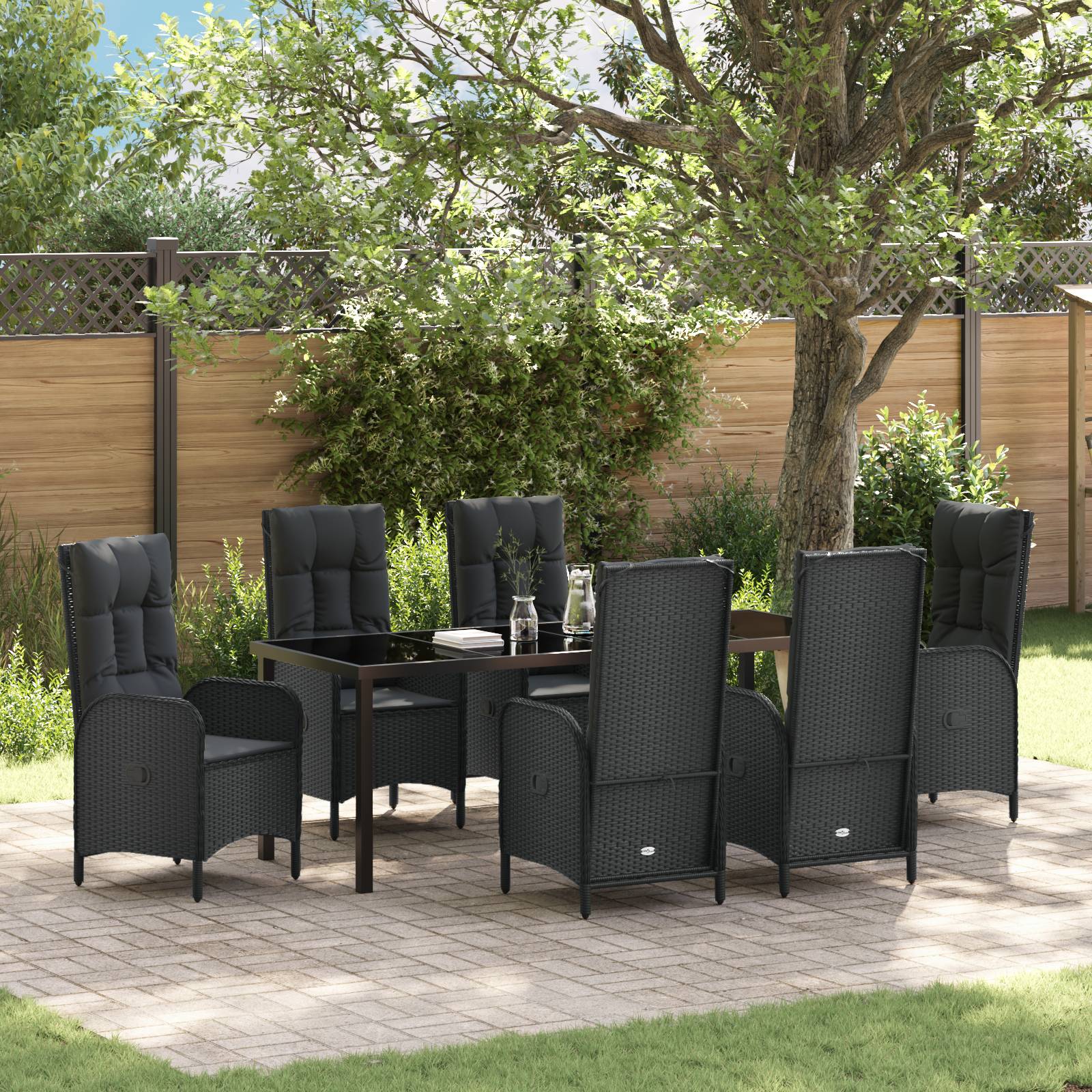 vidaXL 7-tlg. Garten-Essgruppe Schwarz Poly Rattan