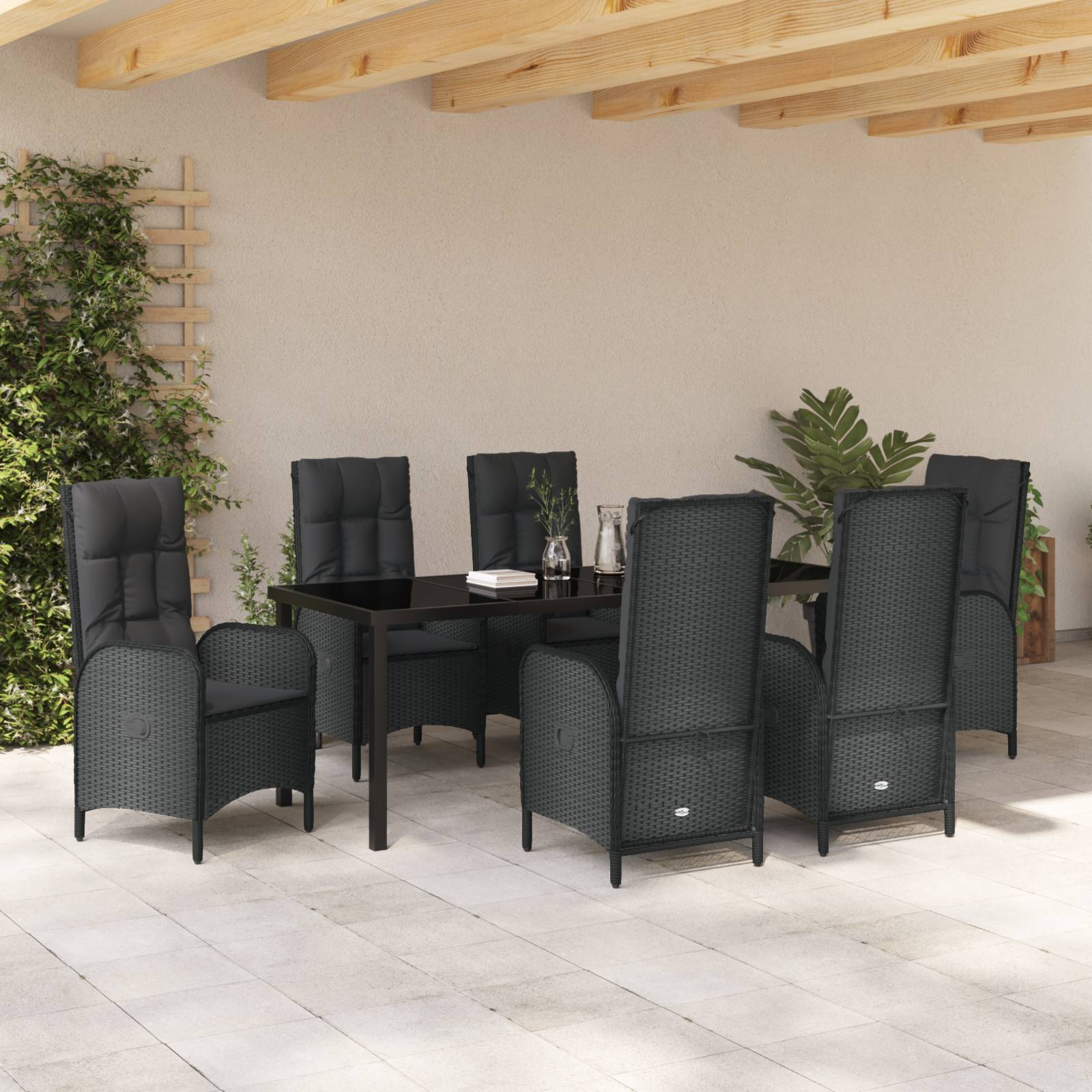 vidaXL 7-tlg. Garten-Essgruppe Schwarz Poly Rattan