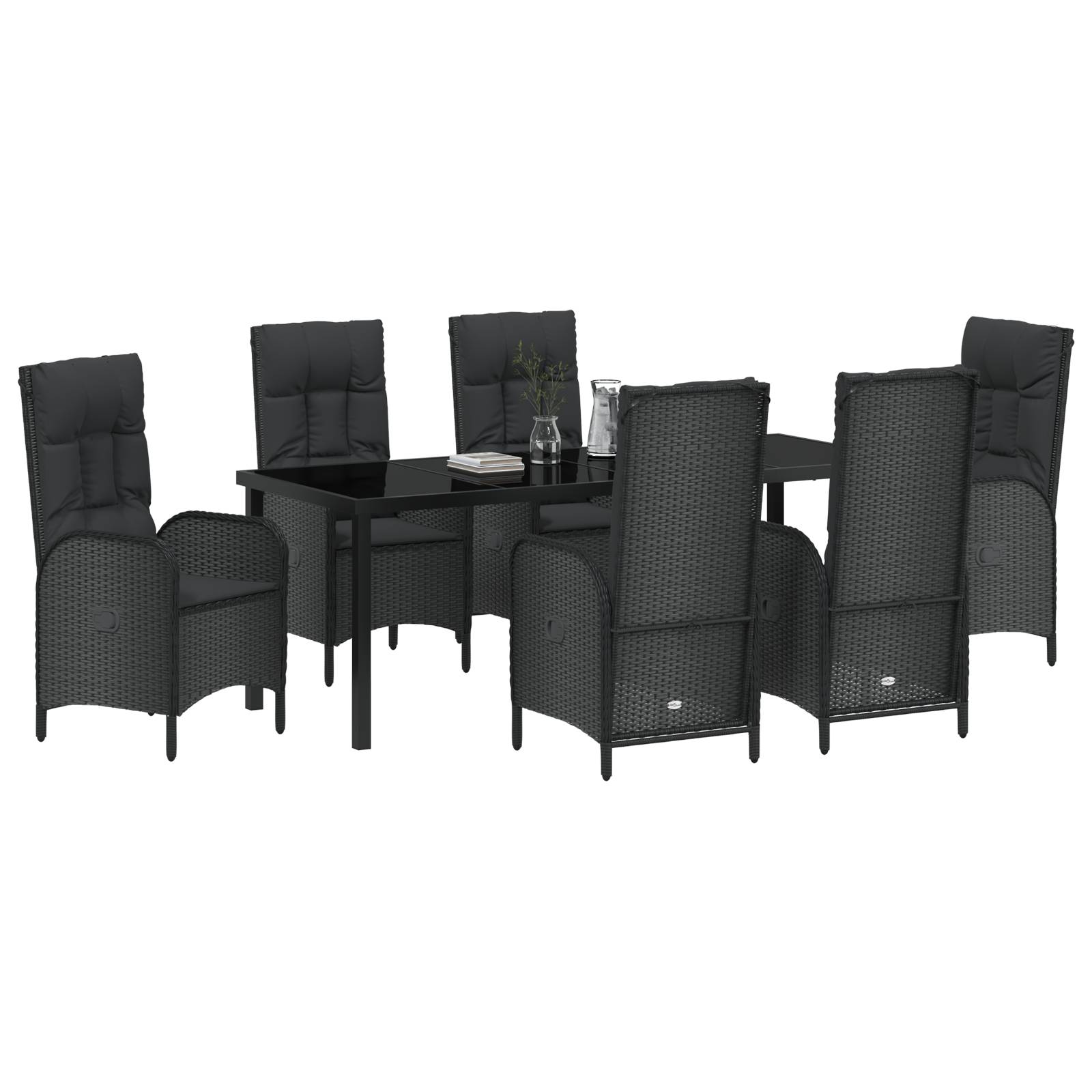 vidaXL 7-tlg. Garten-Essgruppe Schwarz Poly Rattan