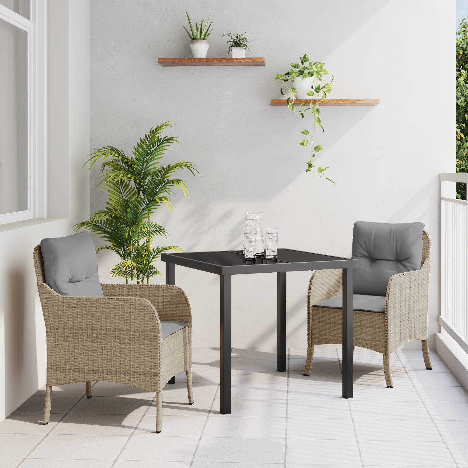 vidaXL 3-teiliges Garten-Dining-Set mit Kissen Beige Poly Rattan