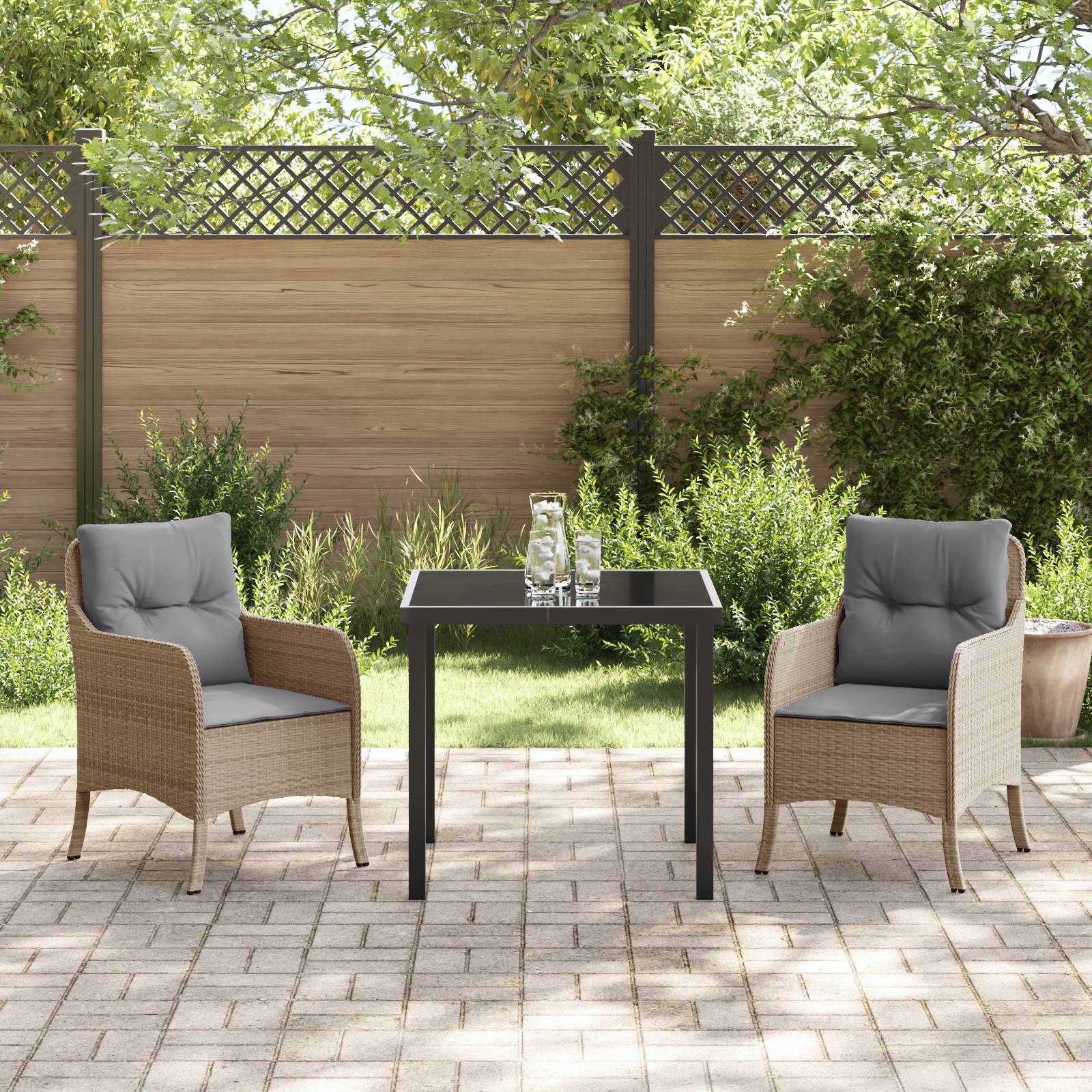 vidaXL 3-teiliges Garten-Dining-Set mit Kissen Beige Poly Rattan