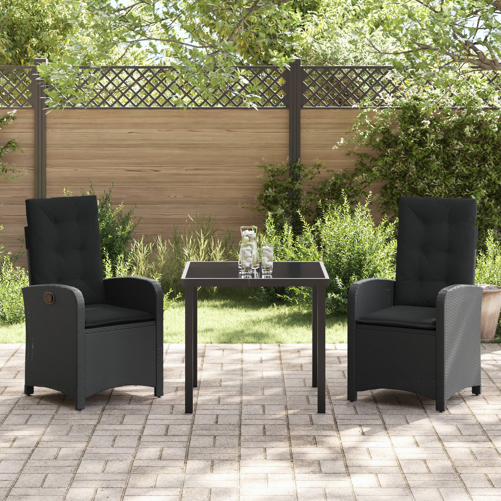 vidaXL 3-teiliges Garten-Dining-Set mit Kissen Schwarz Poly-Rattan