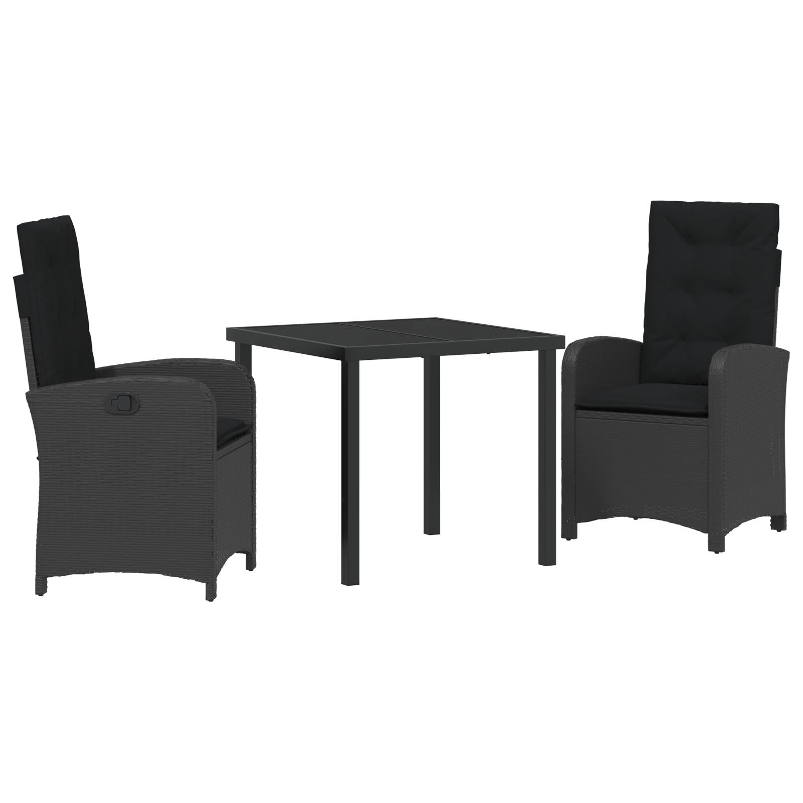 vidaXL 3-teiliges Garten-Dining-Set mit Kissen Schwarz Poly-Rattan