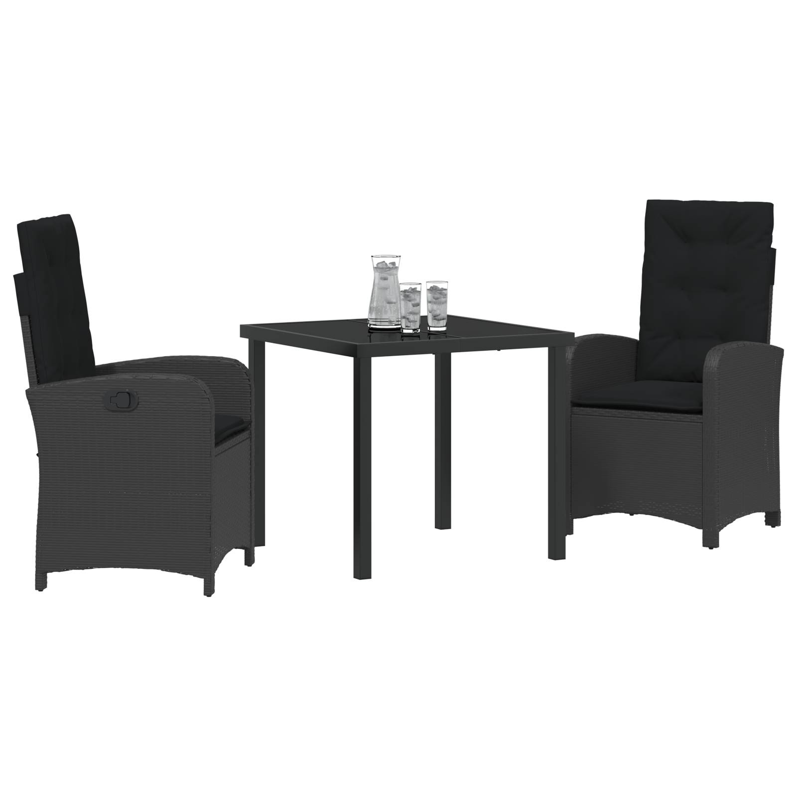 vidaXL 3-teiliges Garten-Dining-Set mit Kissen Schwarz Poly-Rattan