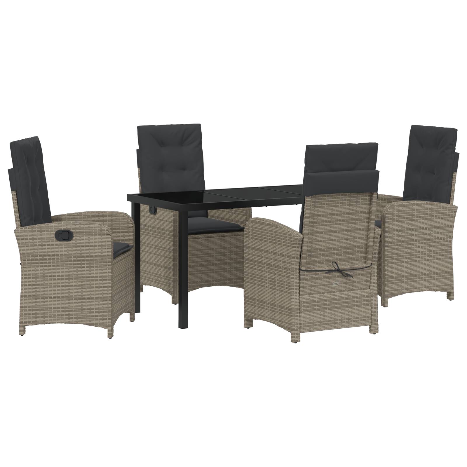 vidaXL 5-teiliges Garten-Esszimmer-Set mit Kissen Grau Poly-Rattan