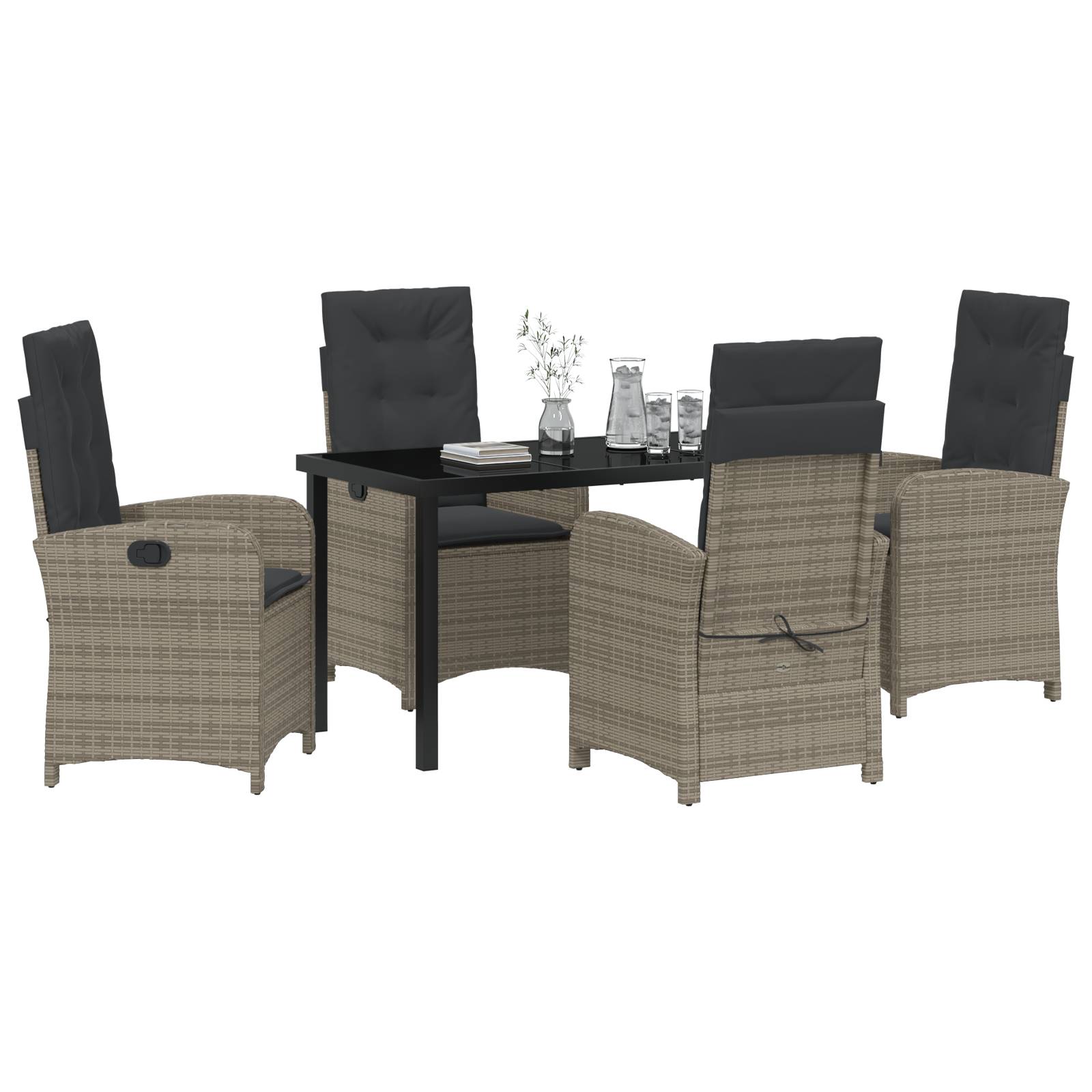 vidaXL 5-teiliges Garten-Esszimmer-Set mit Kissen Grau Poly-Rattan