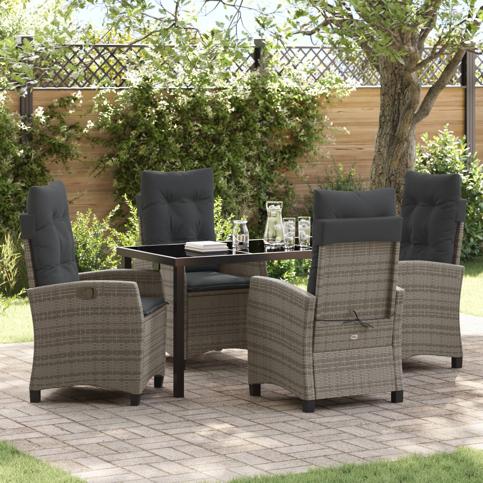 vidaXL 5-teiliges Garten-Essset mit Kissen aus grauem Poly-Rattan