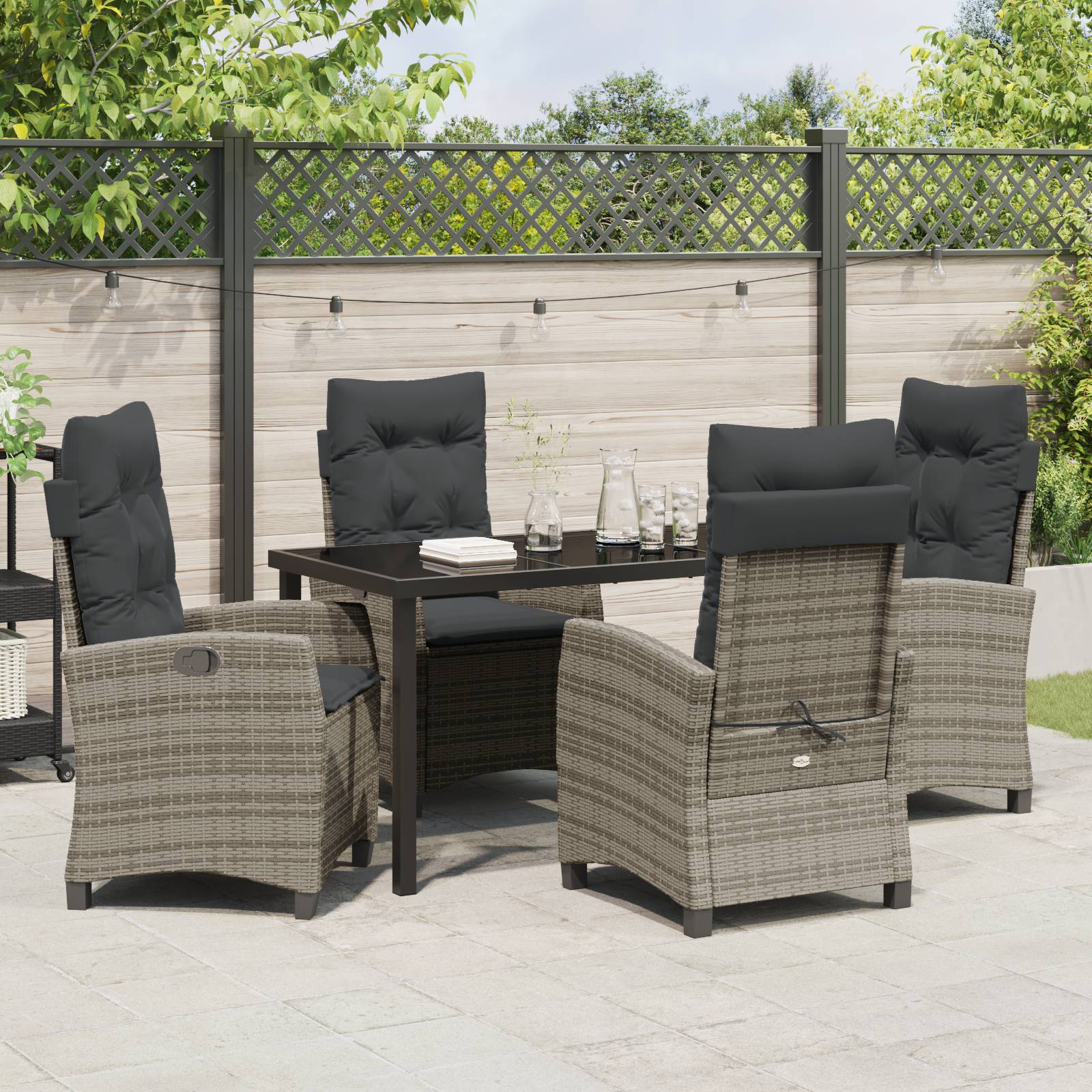vidaXL 5-teiliges Garten-Essset mit Kissen aus grauem Poly-Rattan