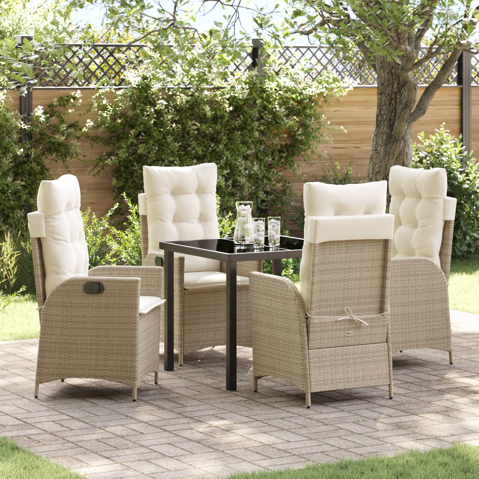 vidaXL 5-tlg. Garten-Essgruppe mit Kissen Beige Poly Rattan
