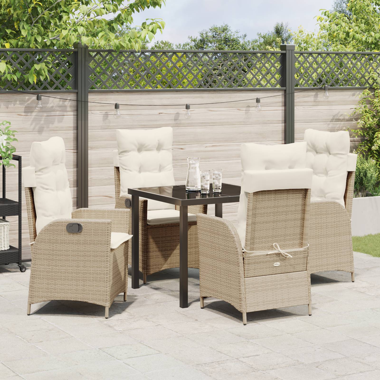 vidaXL 5-tlg. Garten-Essgruppe mit Kissen Beige Poly Rattan