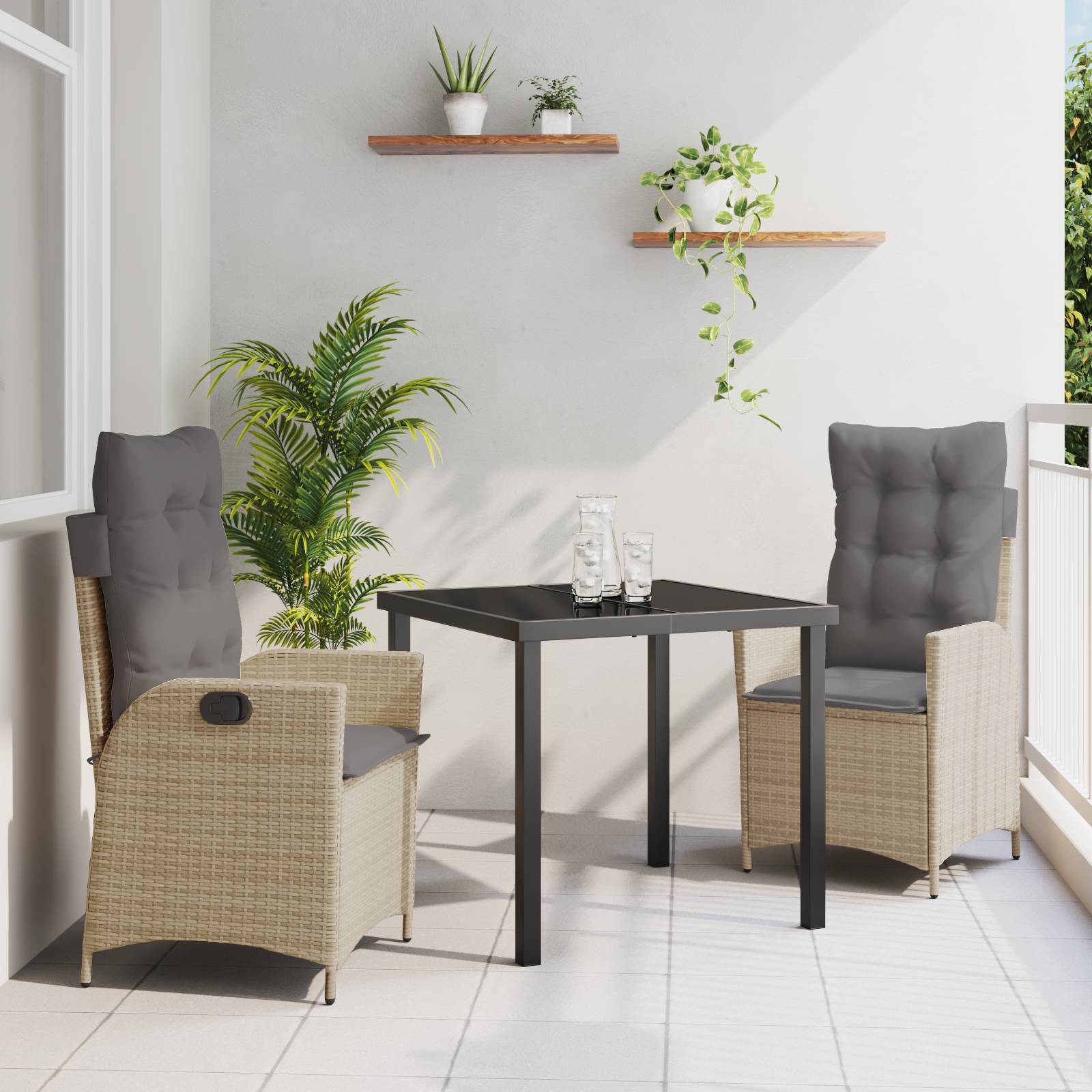 vidaXL 3-tlg. Garten-Essgruppe mit Kissen Beige Poly Rattan
