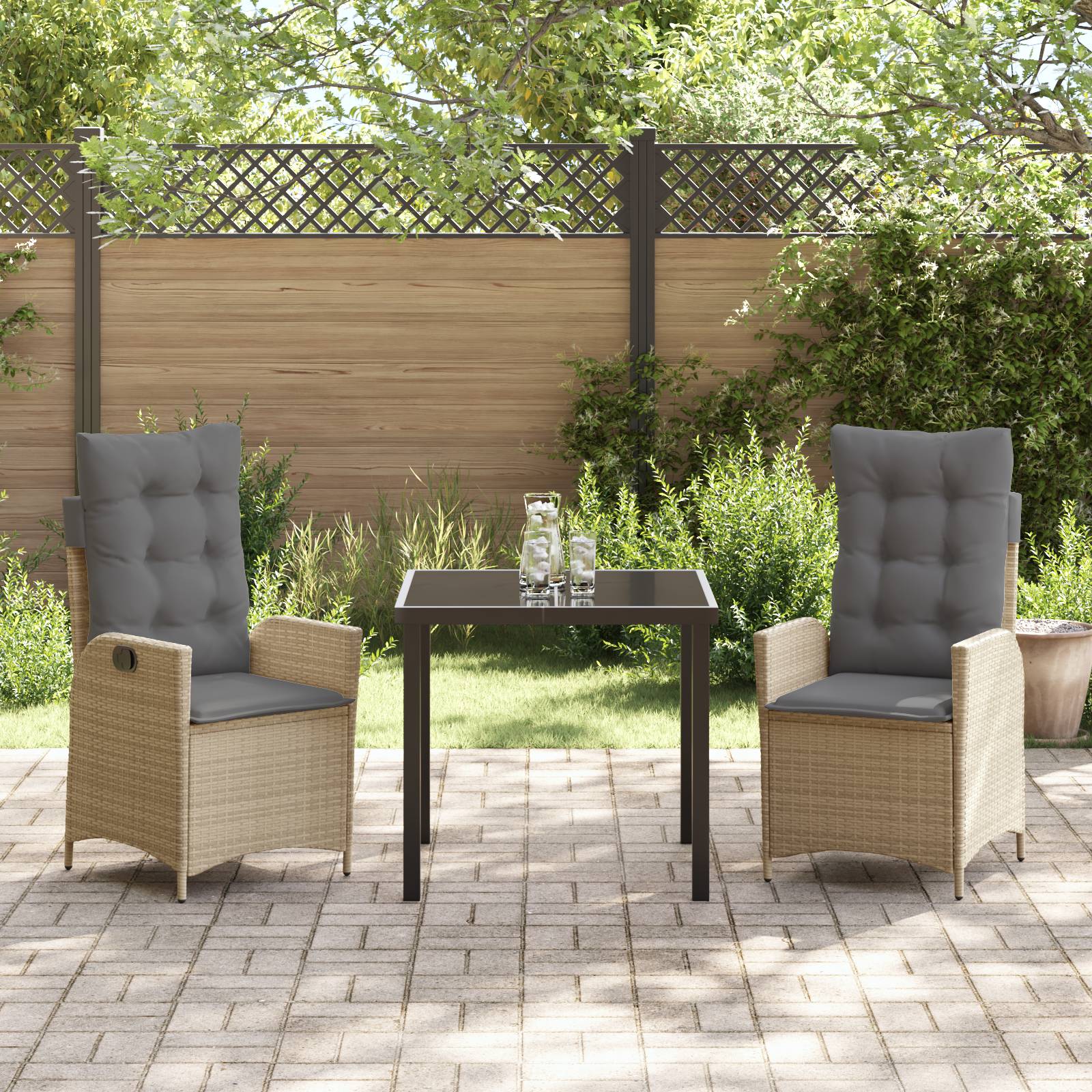 vidaXL 3-tlg. Garten-Essgruppe mit Kissen Beige Poly Rattan
