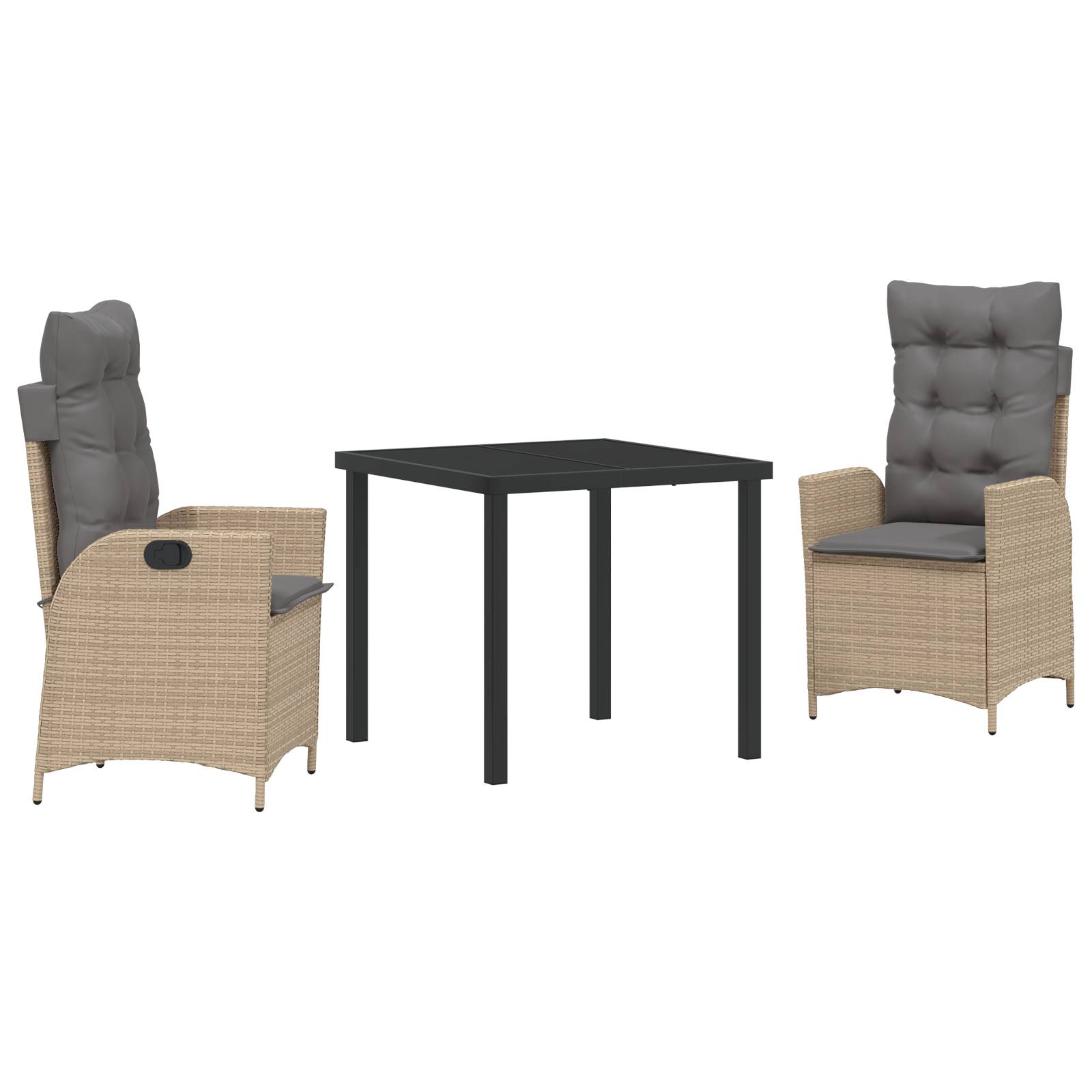 vidaXL 3-tlg. Garten-Essgruppe mit Kissen Beige Poly Rattan