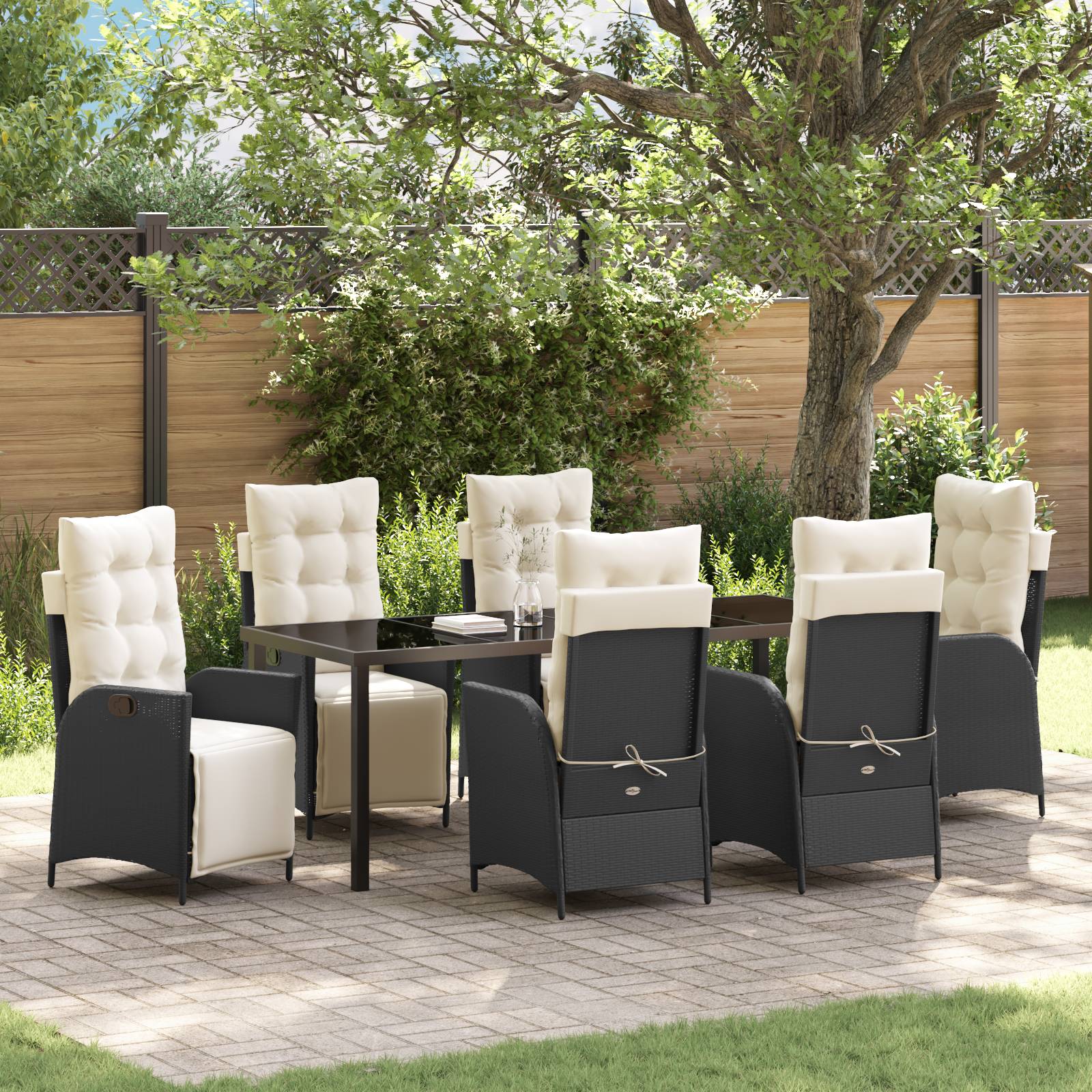 vidaXL 7-teiliges Garten-Esszimmer-Set Schwarz Poly Rattan