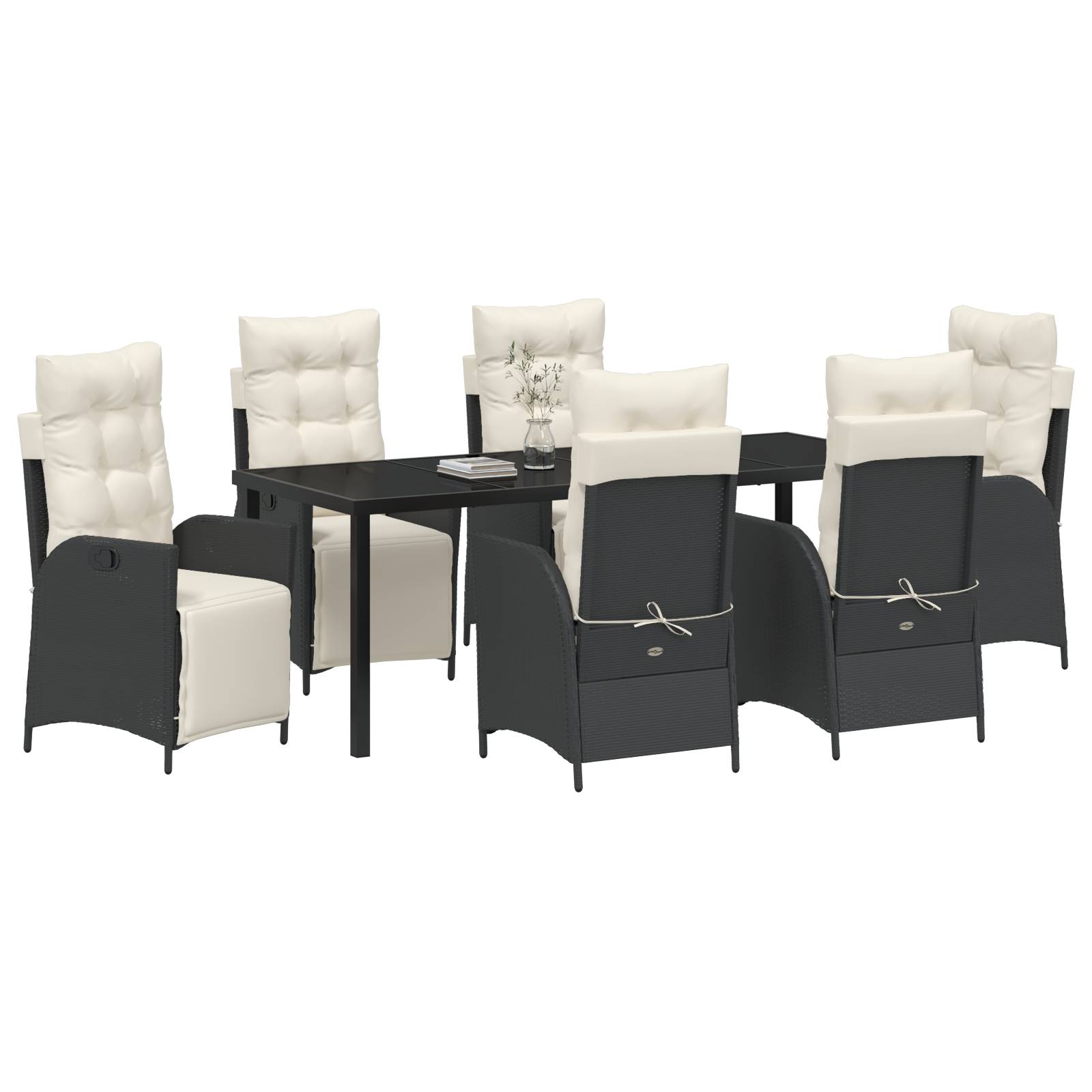 vidaXL 7-teiliges Garten-Esszimmer-Set Schwarz Poly Rattan