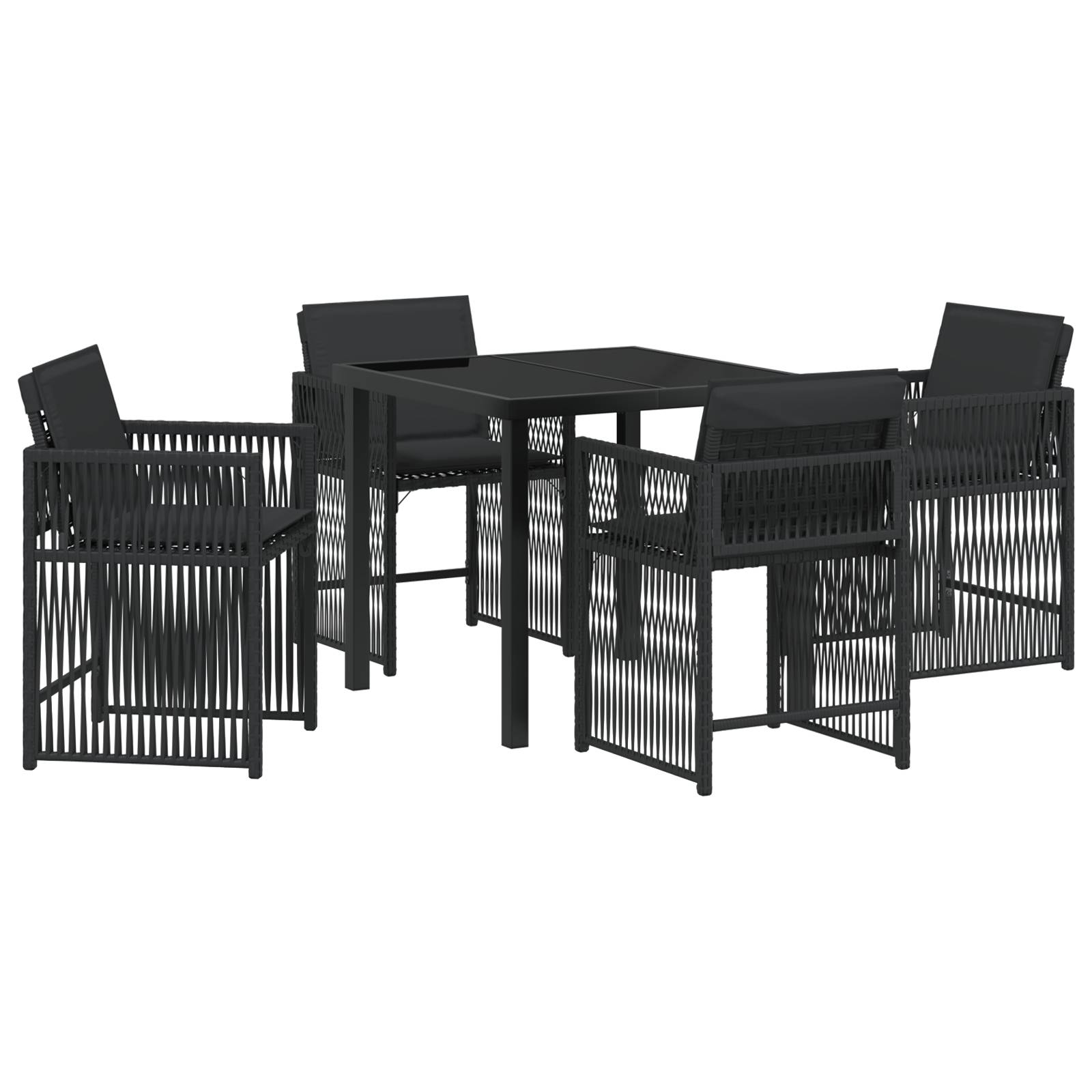 vidaXL 5-teiliges Garten-Dining-Set mit Kissen Schwarz Poly-Rattan