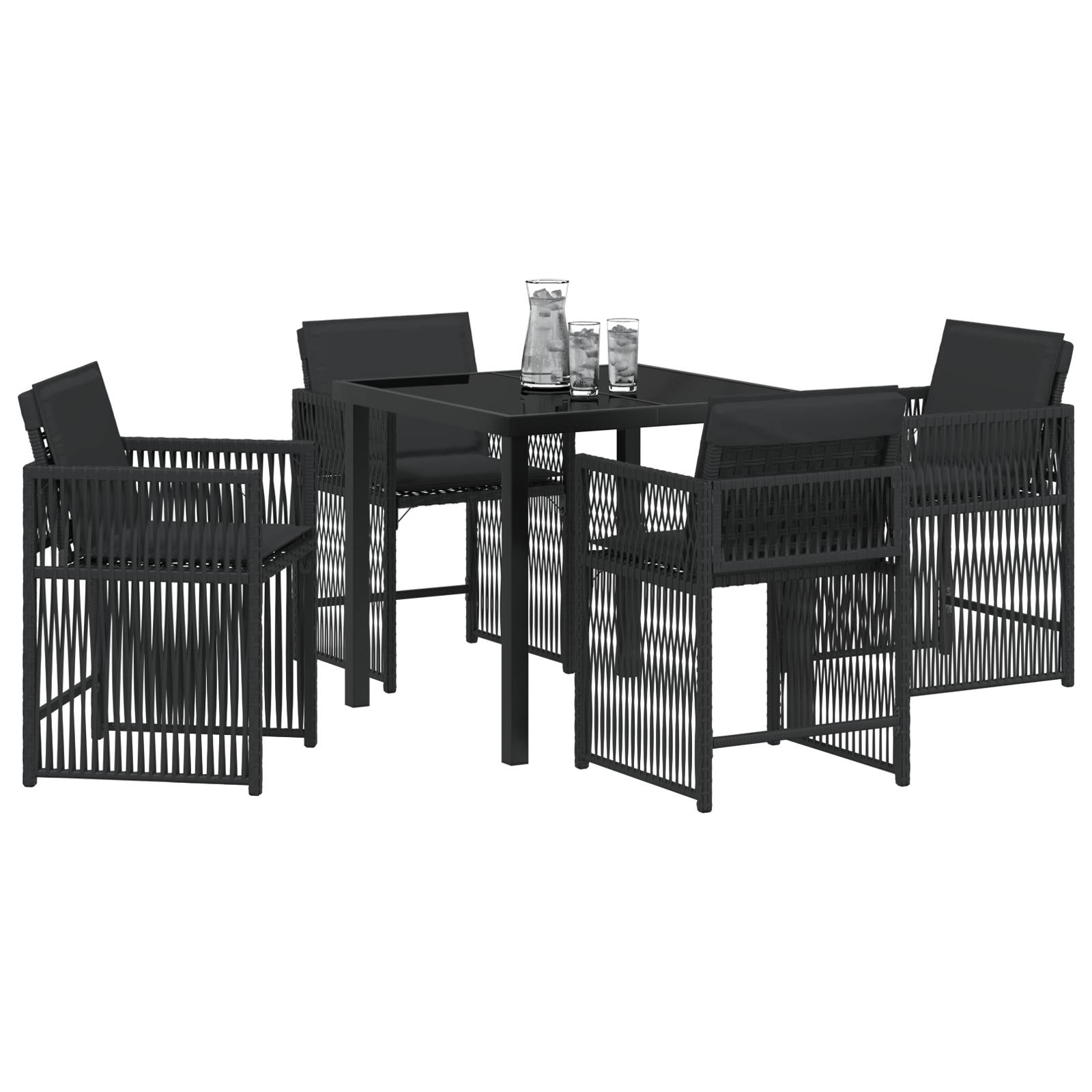 vidaXL 5-teiliges Garten-Dining-Set mit Kissen Schwarz Poly-Rattan