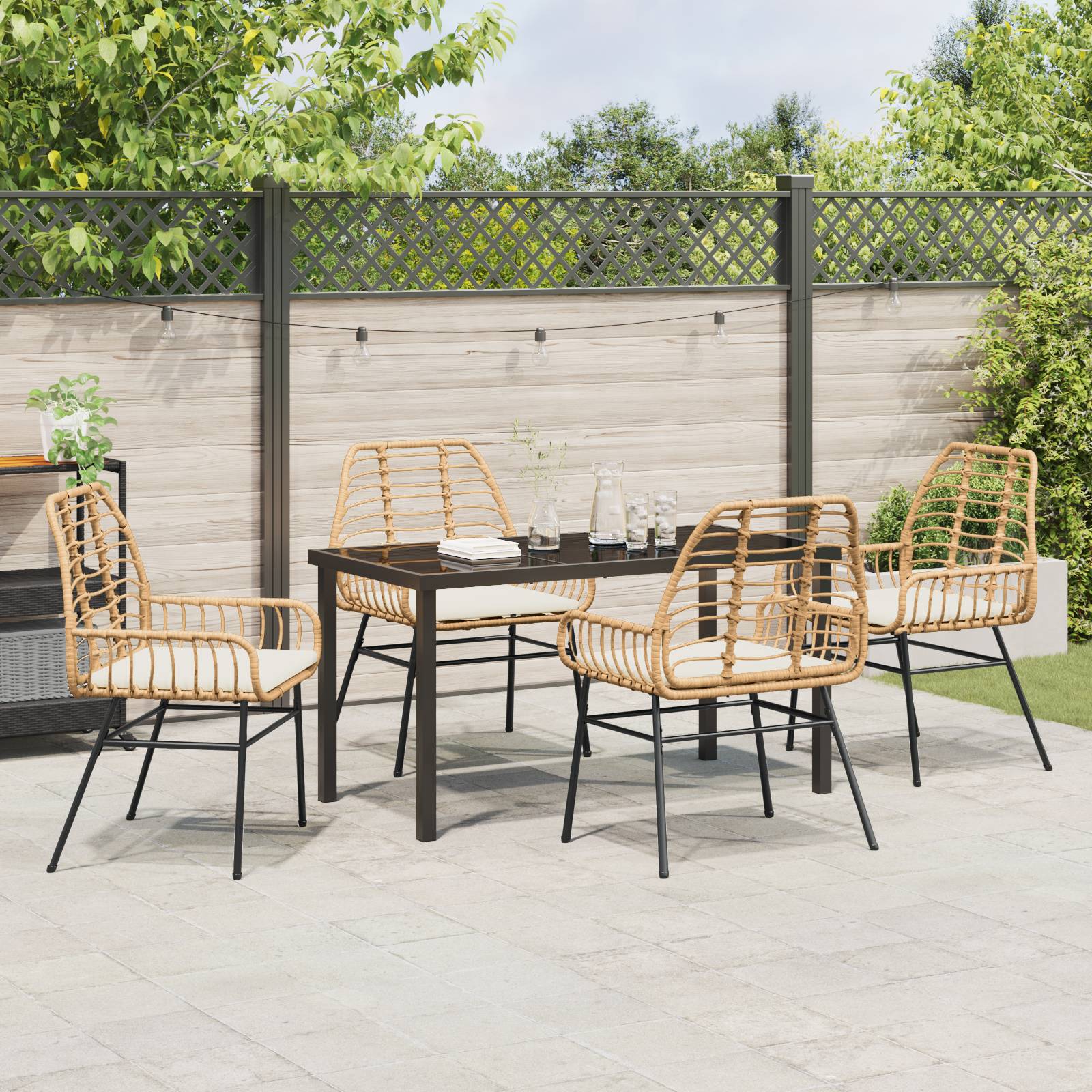 vidaXL 5-teiliges Garten-Essenset mit Kissen in Braun aus Poly-Rattan