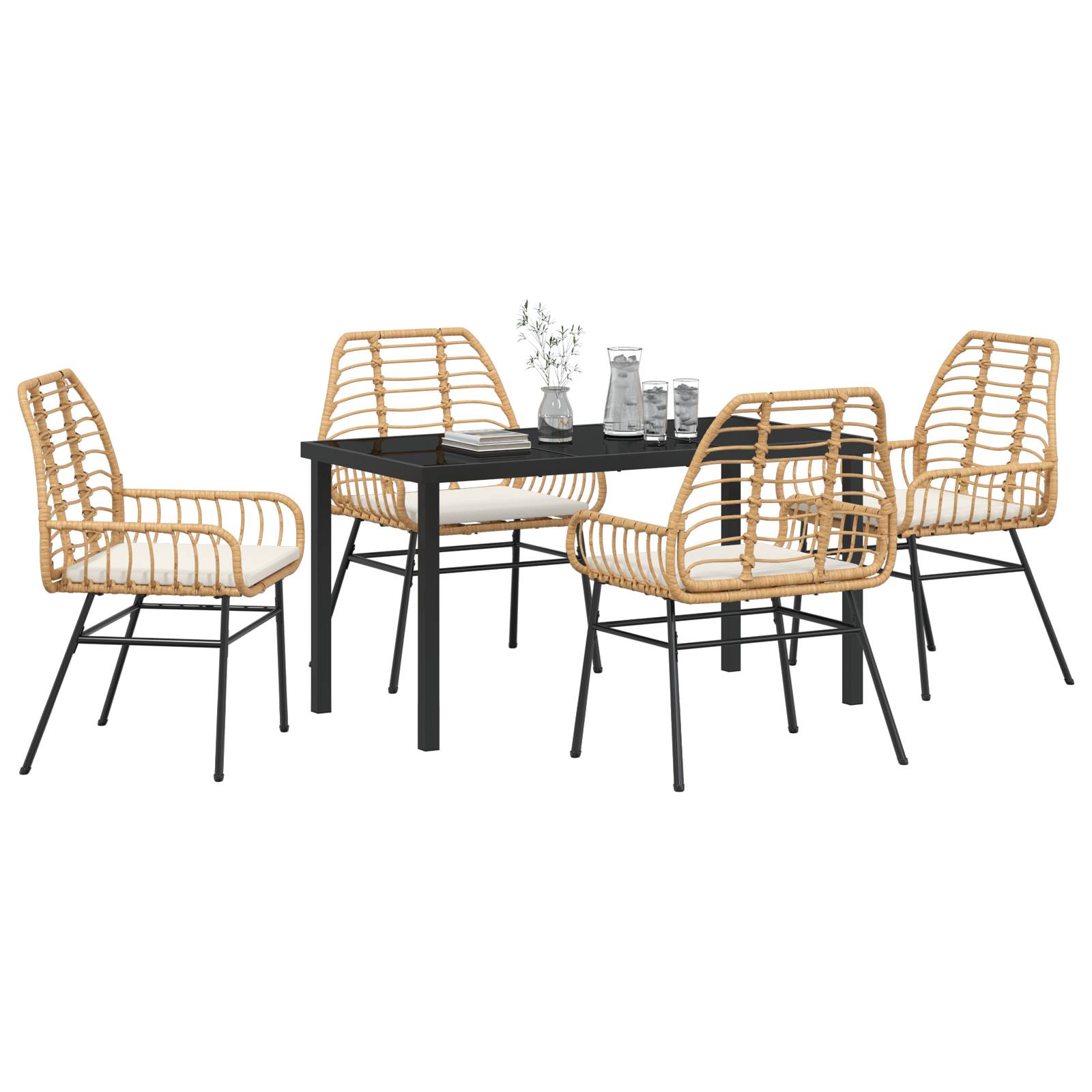 vidaXL 5-teiliges Garten-Essenset mit Kissen in Braun aus Poly-Rattan