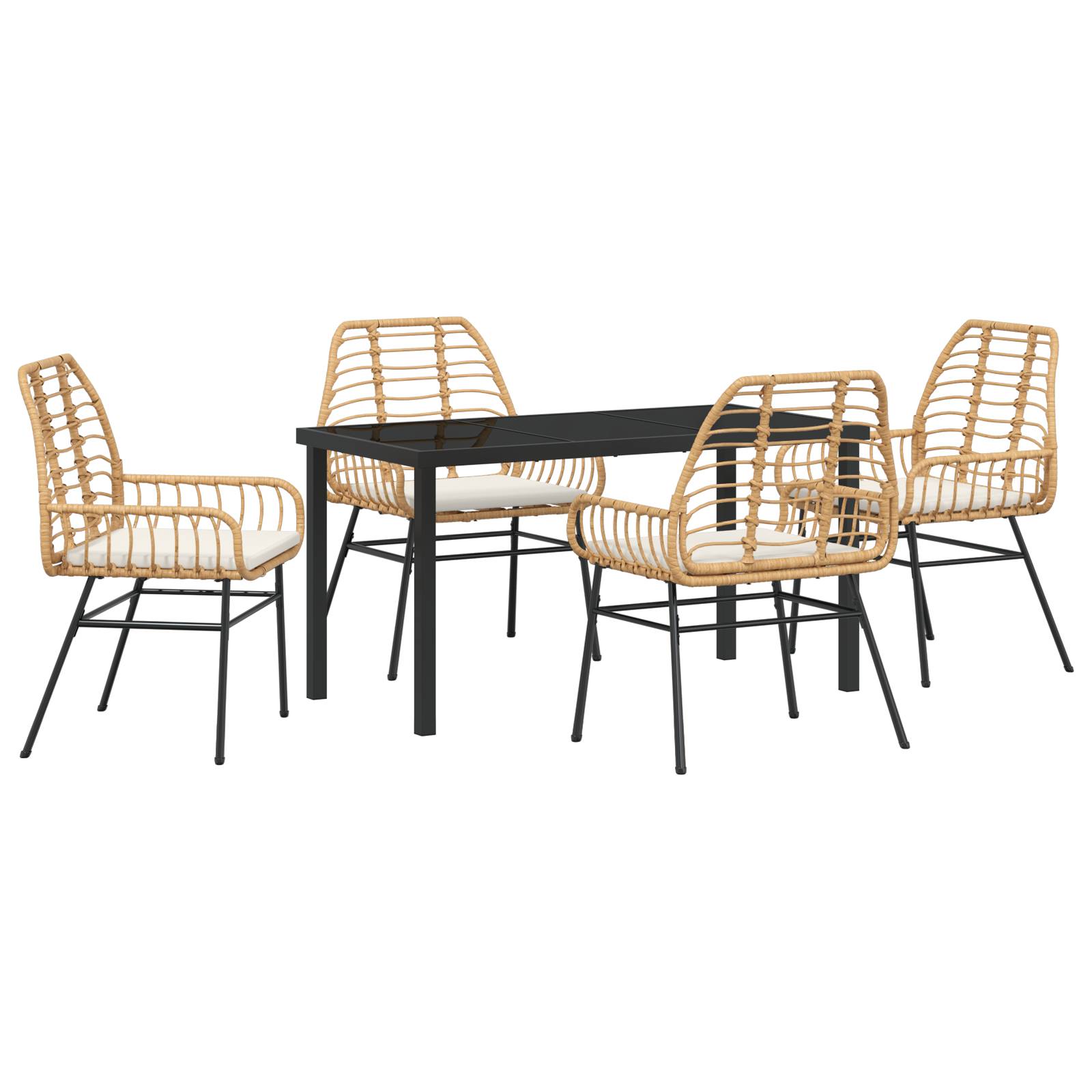 vidaXL 5-teiliges Garten-Essenset mit Kissen in Braun aus Poly-Rattan