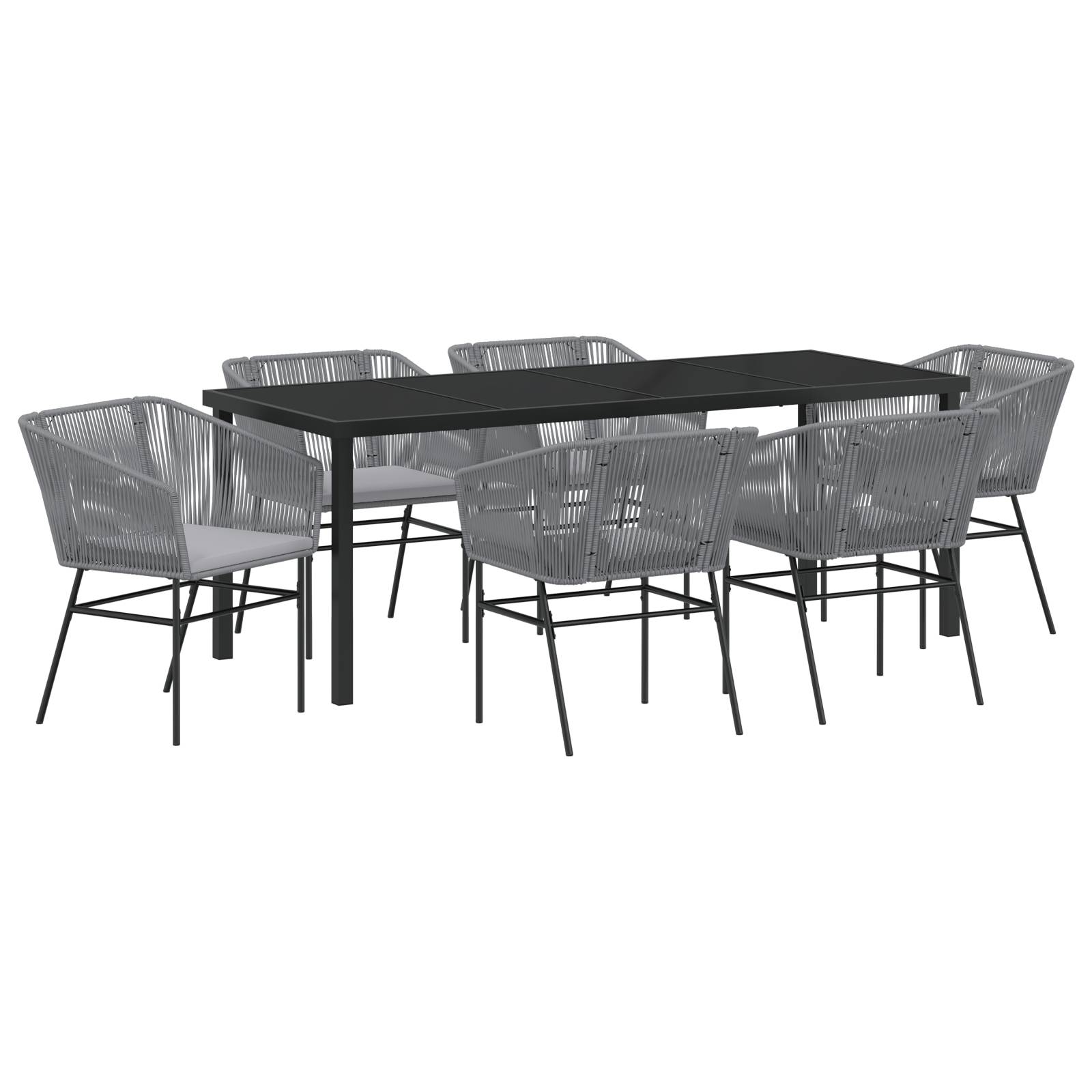 vidaXL 7-teilige Garten-Essgruppe mit Polstern Grau Poly Rattan