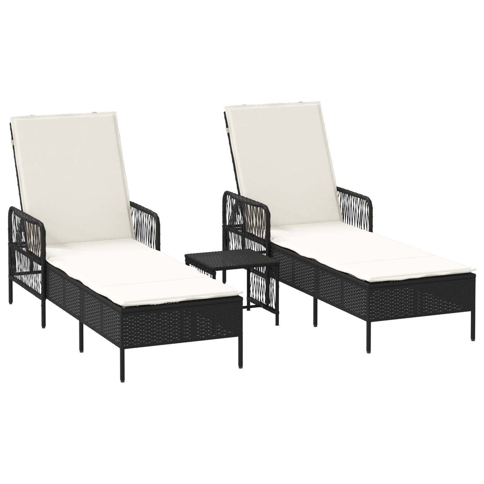 vidaXL Sonnenliege Set 3-teilig Schwarz und Creme PE Rattan, Metall
