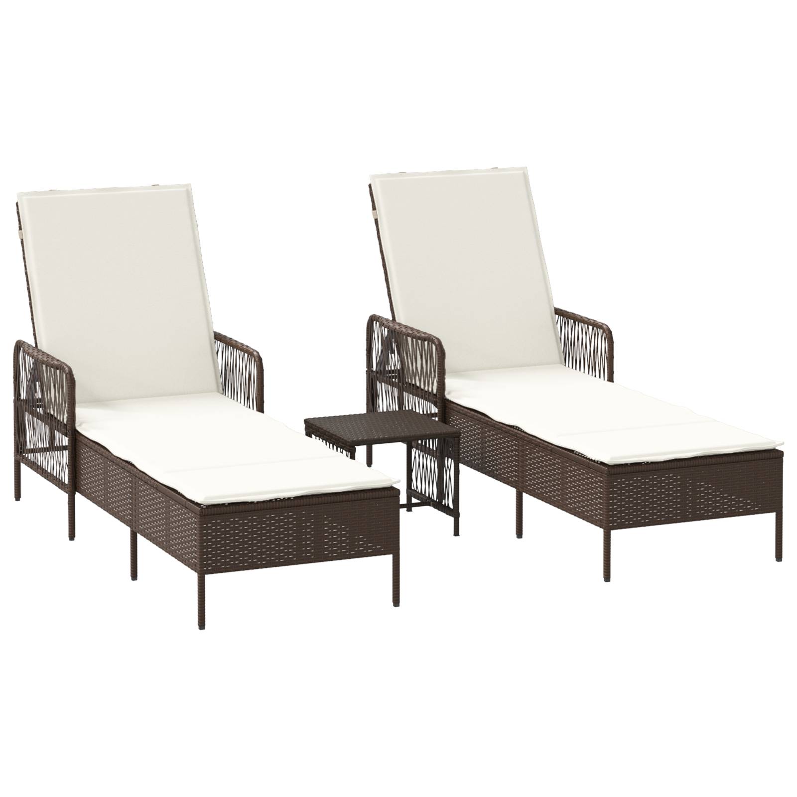 vidaXL Sonnenliege Set 3-teilig Braun und cremeweiß PE Rattan, Metall