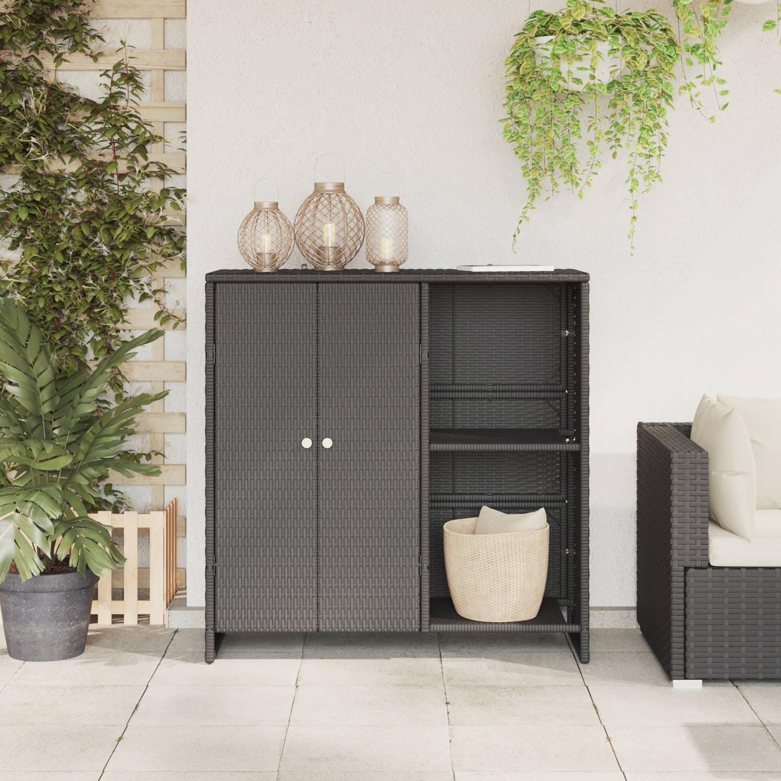 vidaXL Beistellschrank Schwarz 100x36x102 cm Rattan