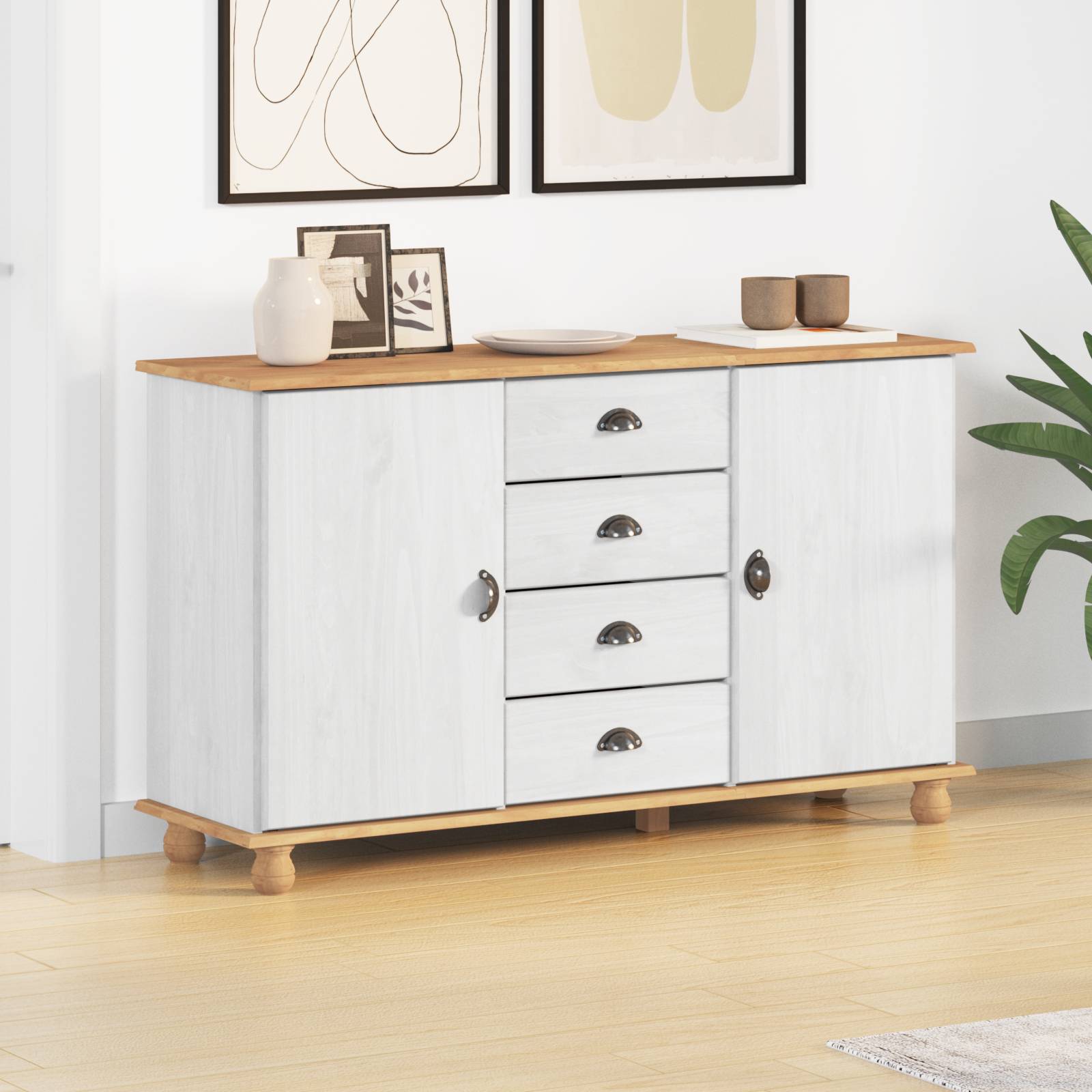 vidaXL Sideboard ASKIM Weiß 133,5x40x79 cm Massivholz Kiefer