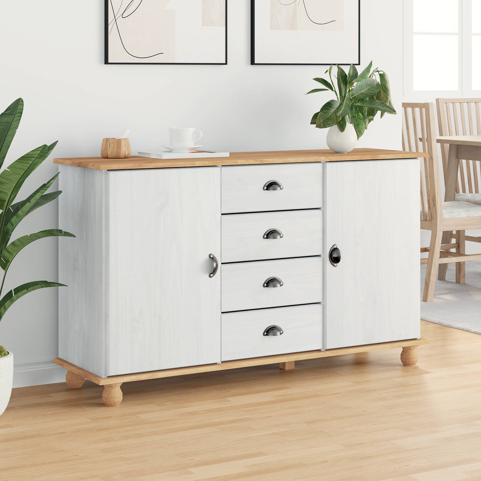 vidaXL Sideboard ASKIM Weiß 133,5x40x79 cm Massivholz Kiefer