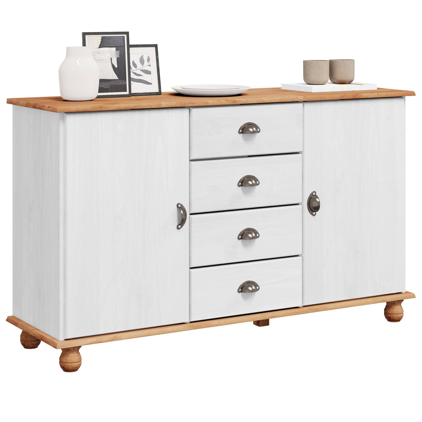 vidaXL Sideboard ASKIM Weiß 133,5x40x79 cm Massivholz Kiefer