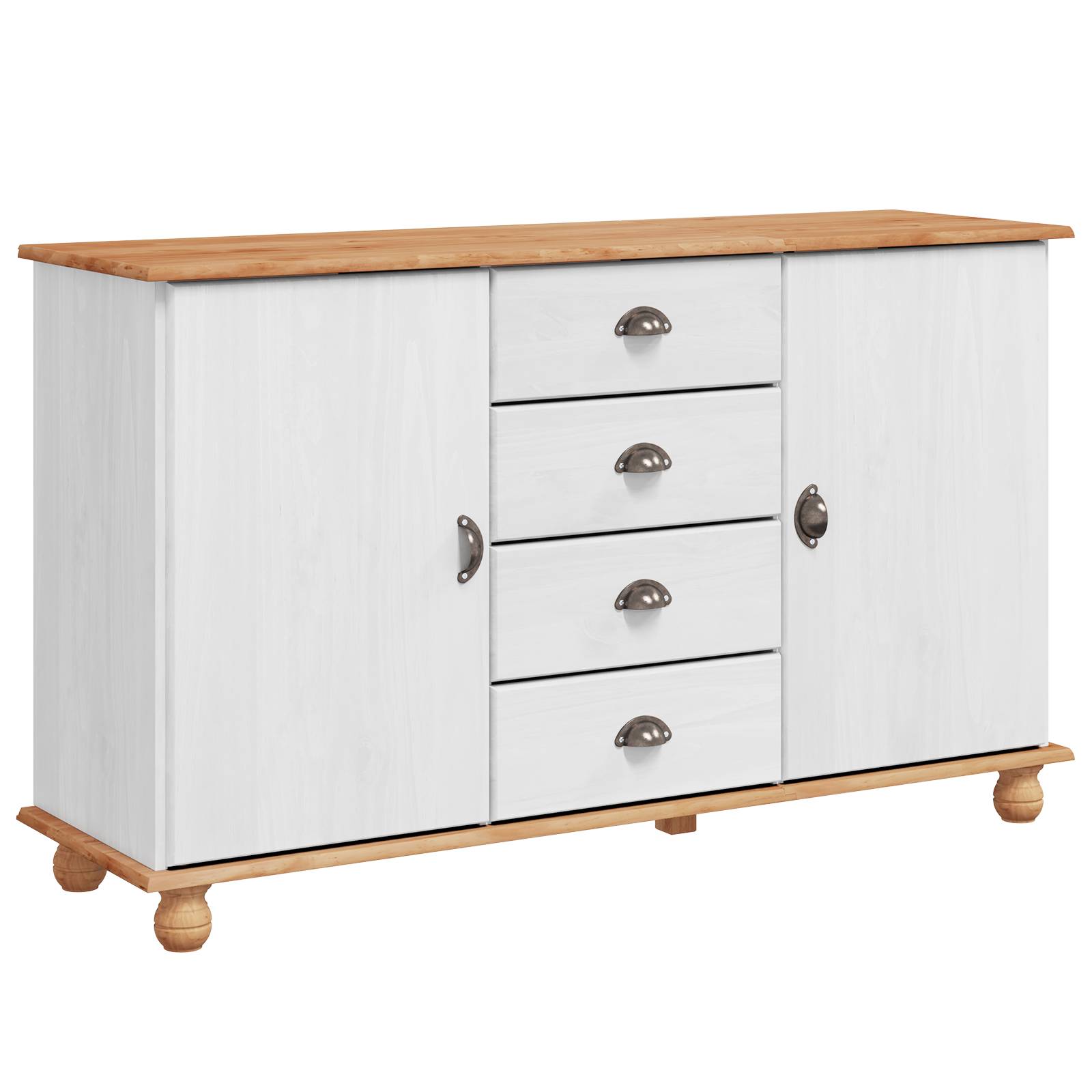 vidaXL Sideboard ASKIM Weiß 133,5x40x79 cm Massivholz Kiefer