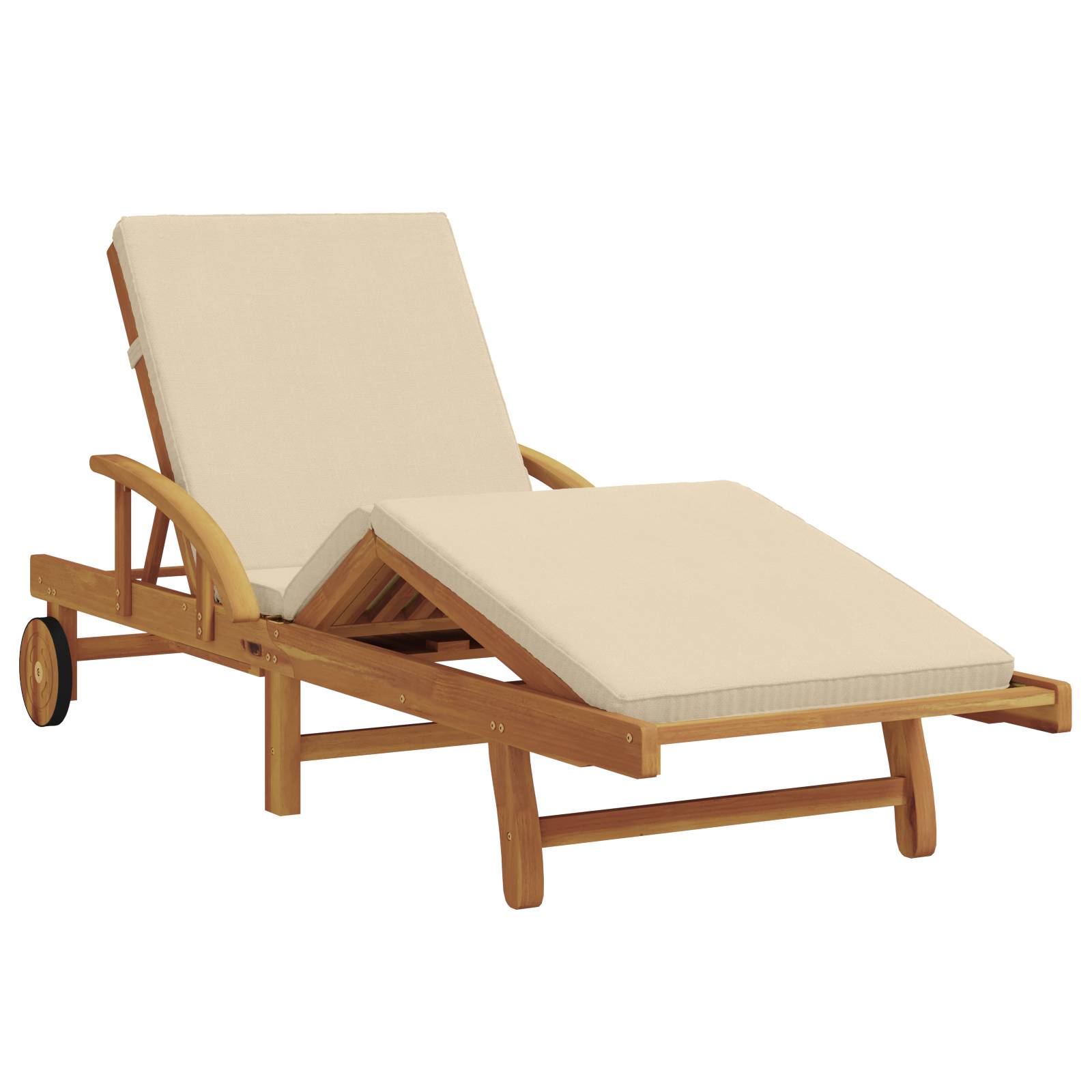 vidaXL Klappbare Sonnenliege mit Rädern & Kissen Beige Massivholz Akazie
