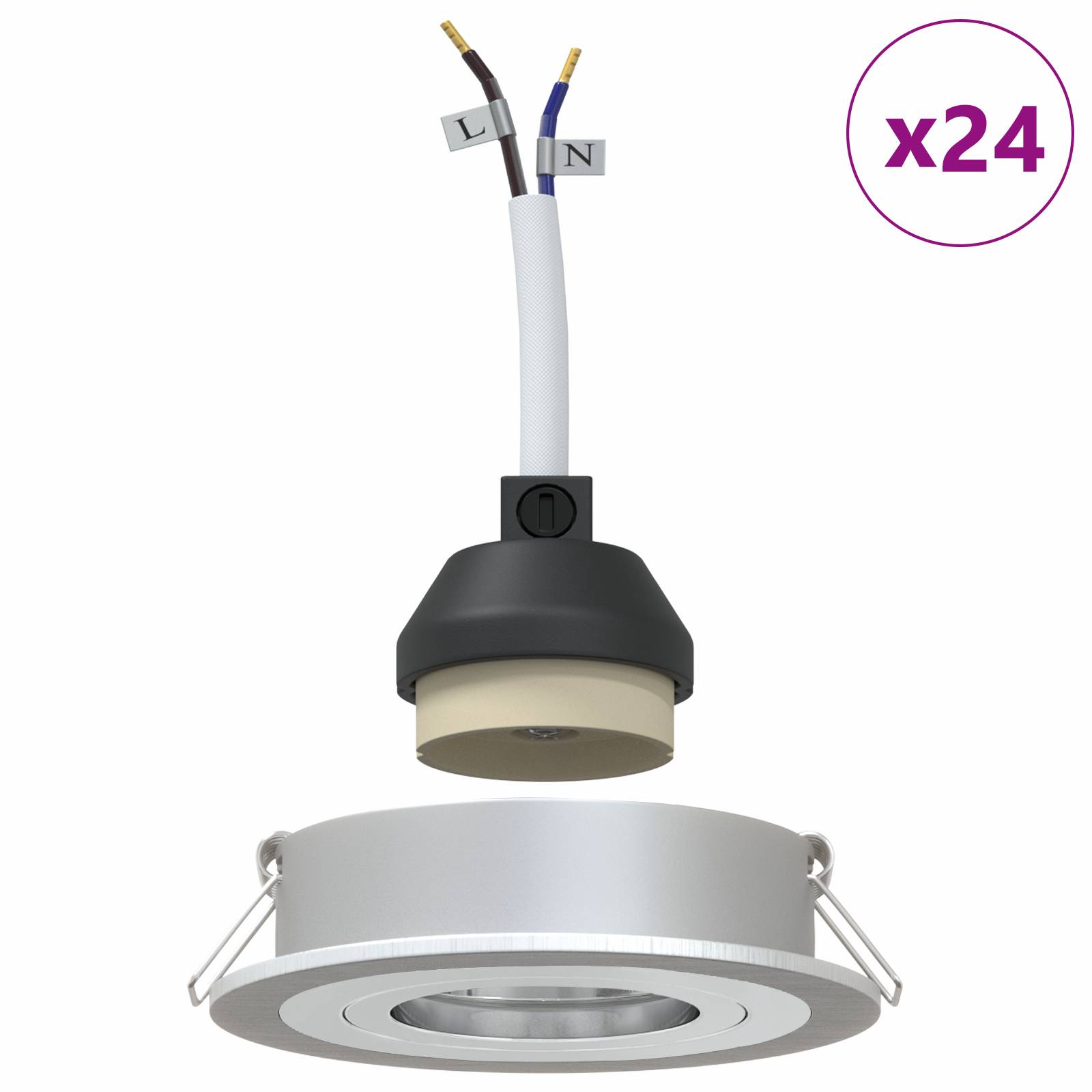 vidaXL Einbau-Spotlights 24 Stück Rund GU10 Silber Ø91 mm