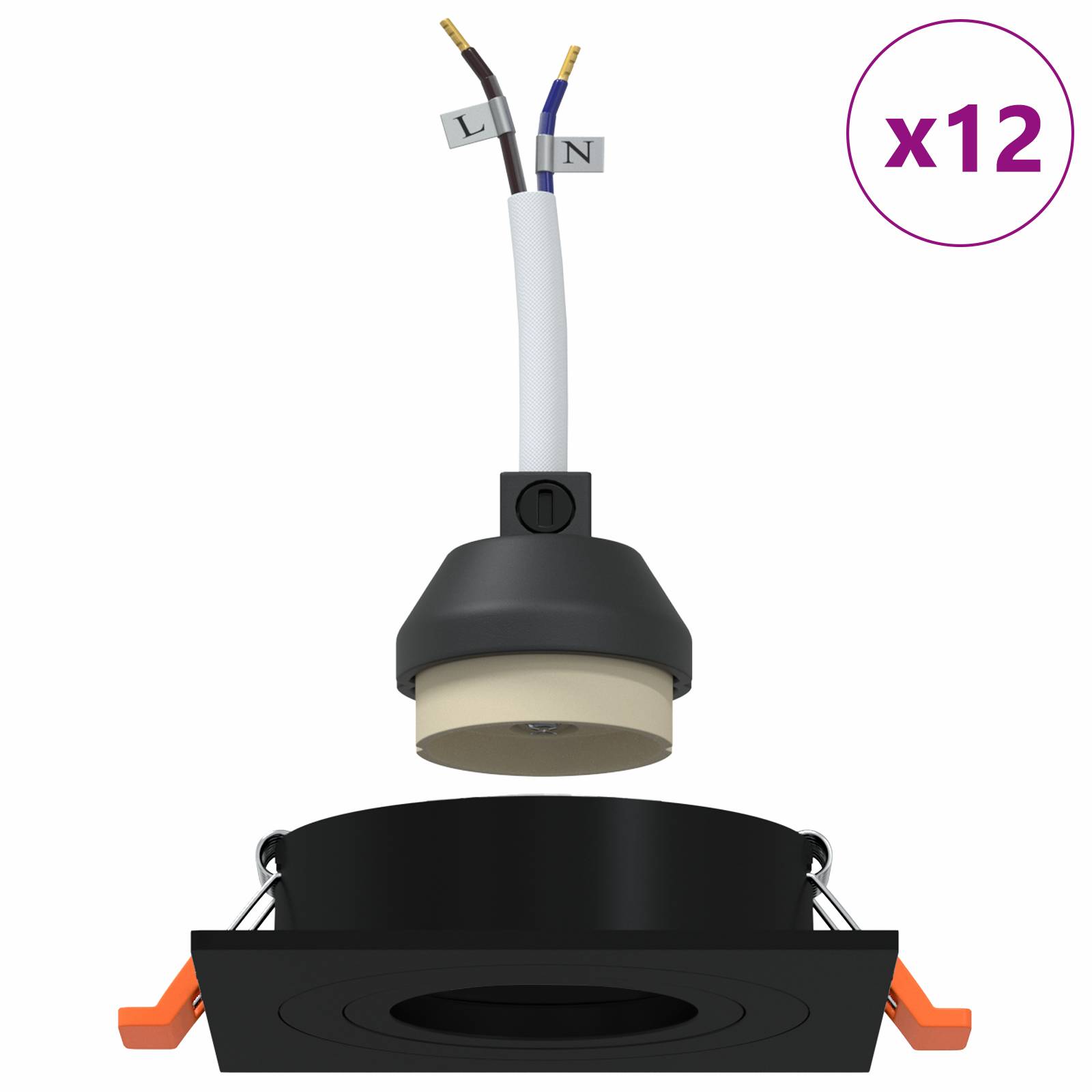 vidaXL Einbau-Spotlights 12 Stück Quadratisch GU10 Schwarz 91x91 mm