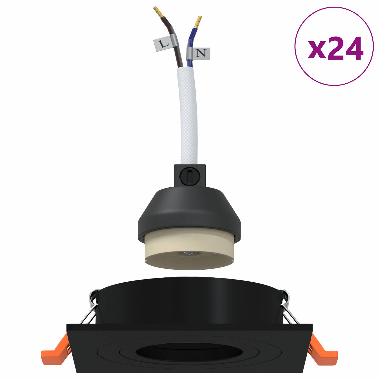 vidaXL Einbau-Spotlights 24 Stück Quadratisch GU10 Schwarz 91x91 mm