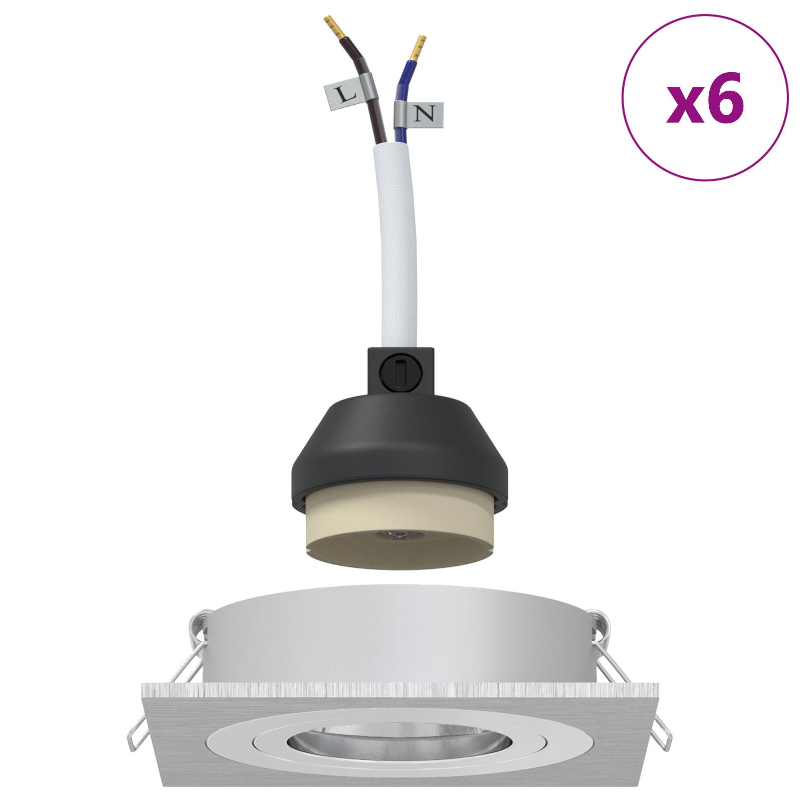 vidaXL Einbau-Spotlights 6 Stück Quadratisch GU10 Silber 91x91 mm