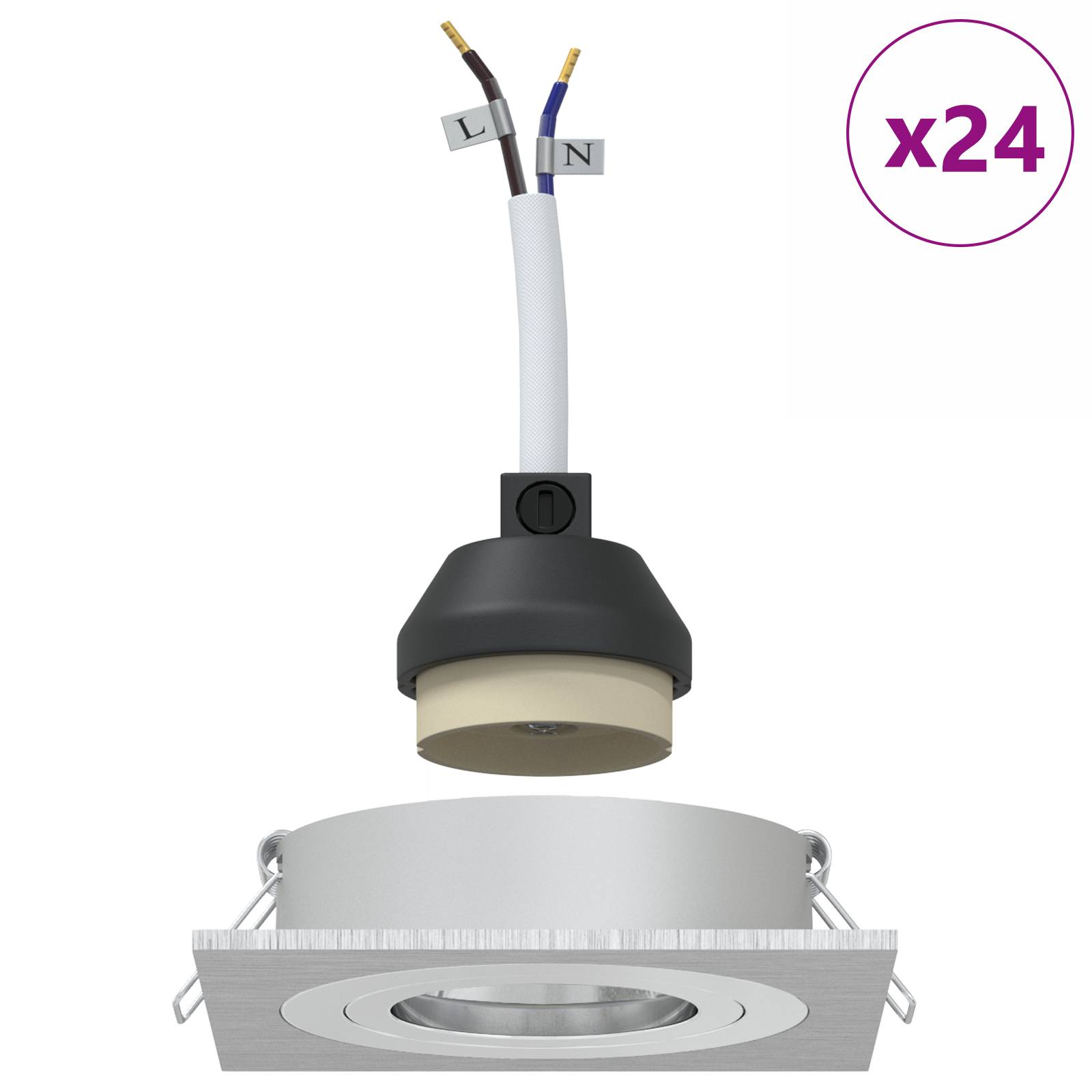 vidaXL Eingebaute Spotlights 24 Stück Quadratisch GU10 Silber 91x91 mm