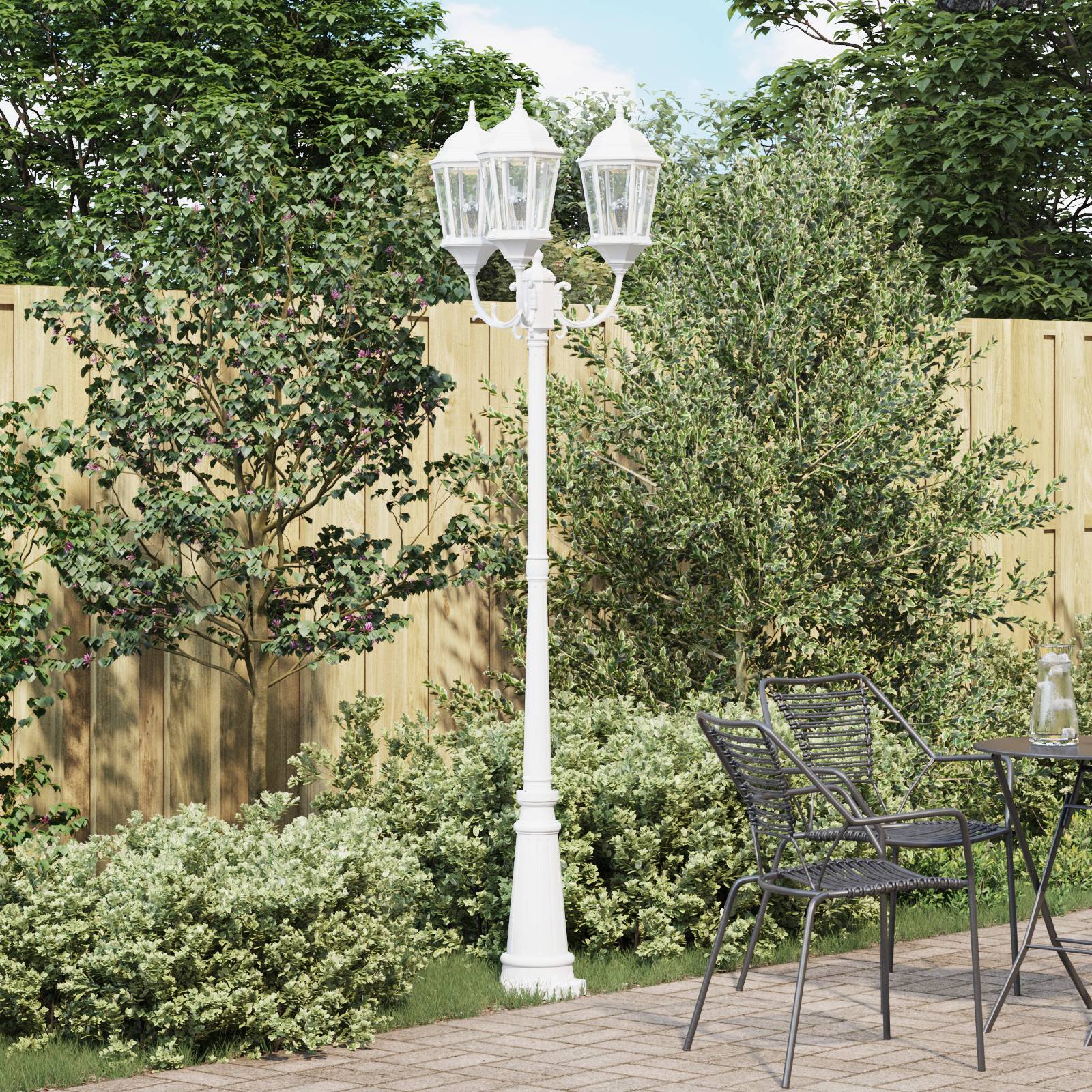 vidaXL Gartenlaterne mit 3 Lampen E27 Weiß 235 cm Aluminium