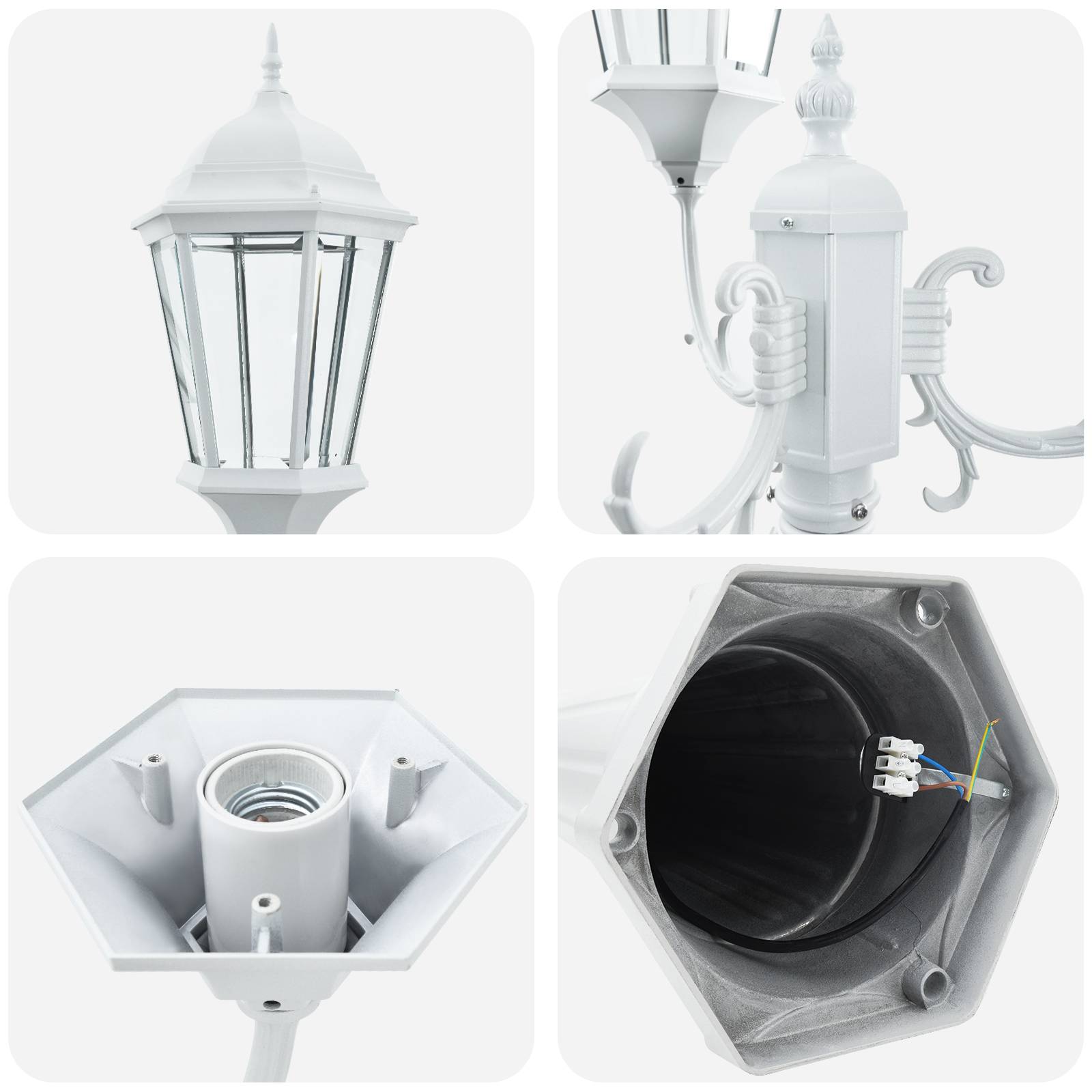 vidaXL Gartenlaterne mit 3 Lampen E27 Weiß 235 cm Aluminium