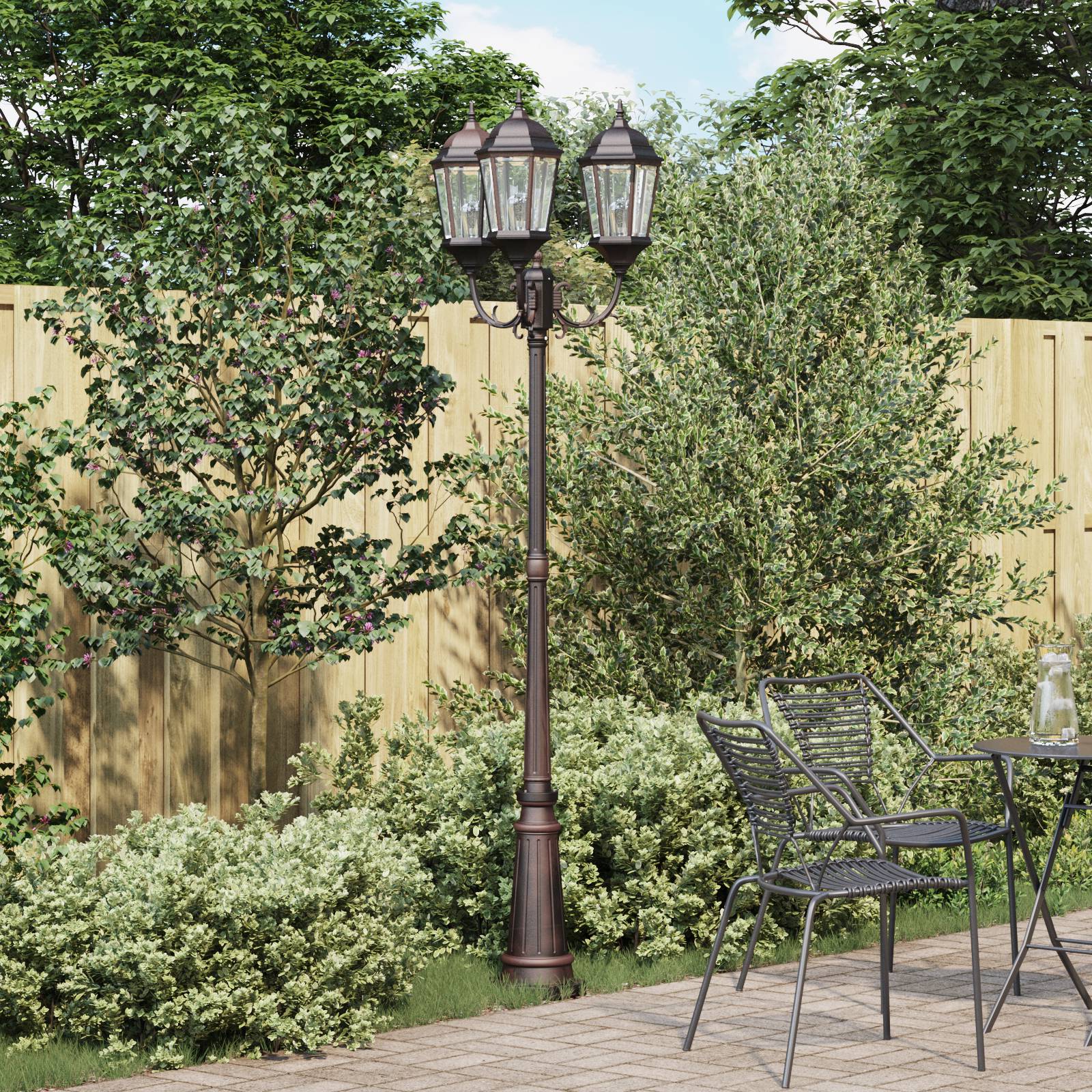 vidaXL Gartenlampenpfosten 3-Lampe E27 Bronze 235 cm Aluminium