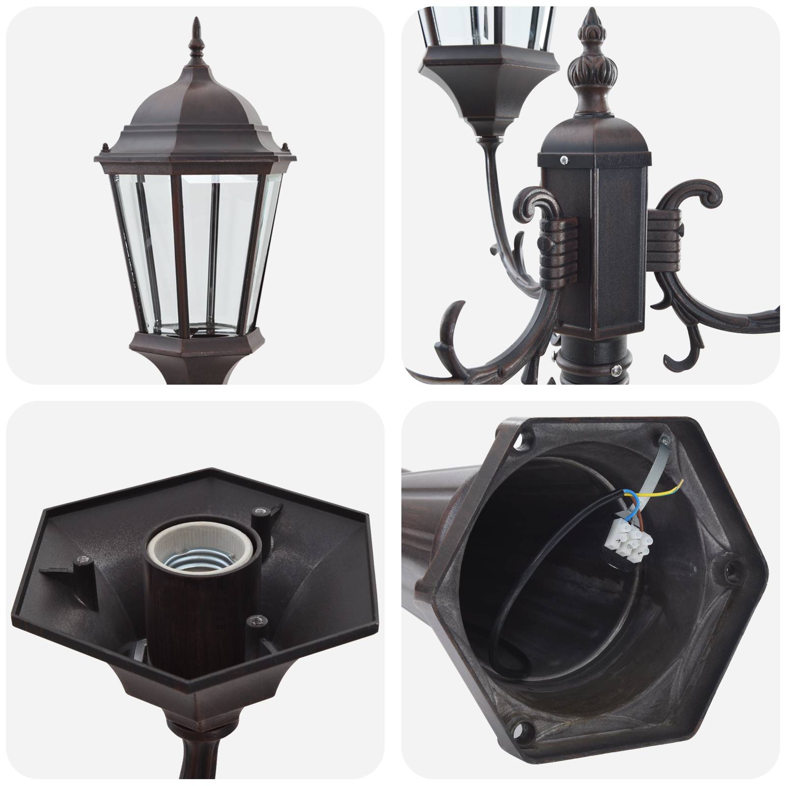 vidaXL Gartenlampenpfosten 3-Lampe E27 Bronze 235 cm Aluminium