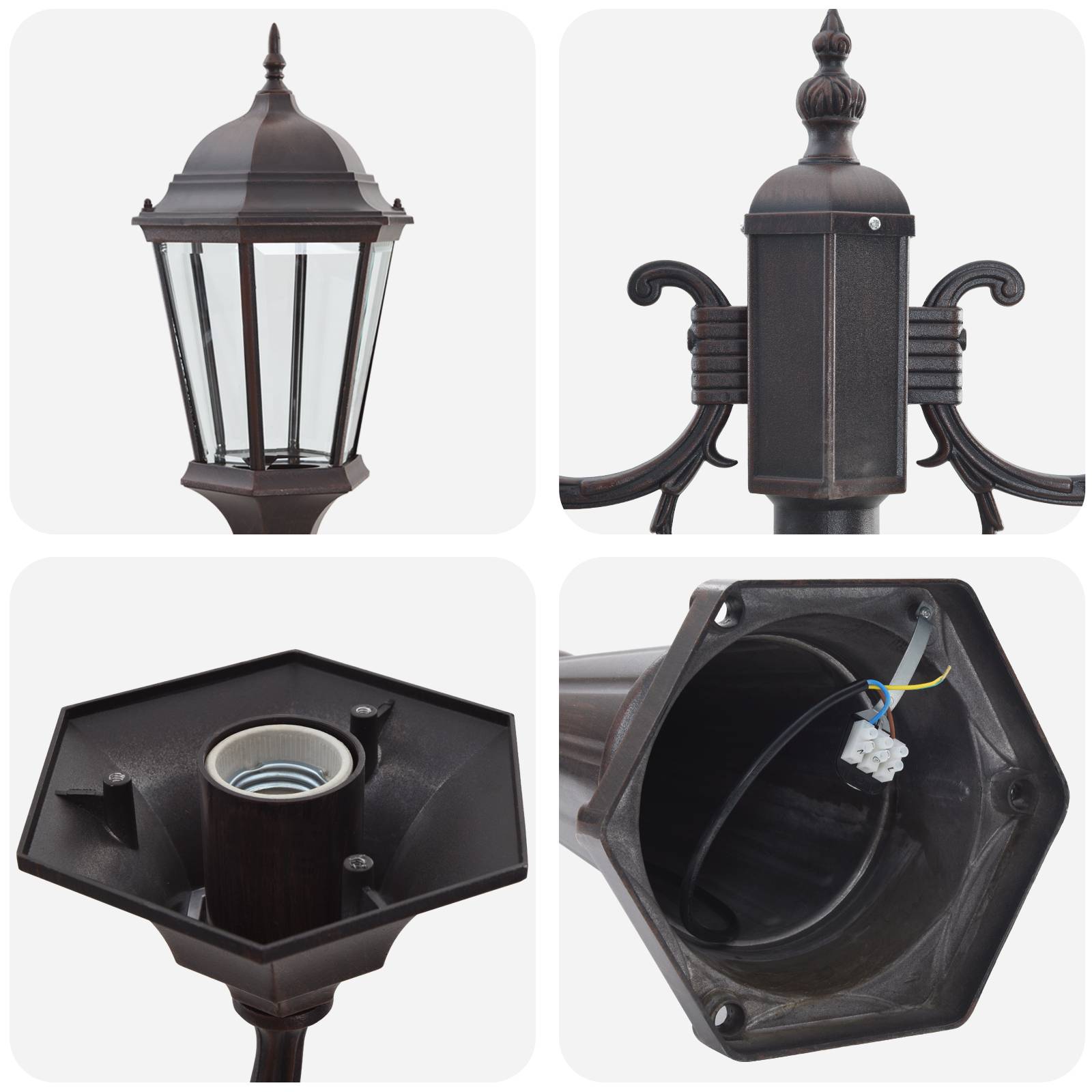 vidaXL Gartenlaterne mit 2 Lampen E27 Bronze 235 cm Aluminium