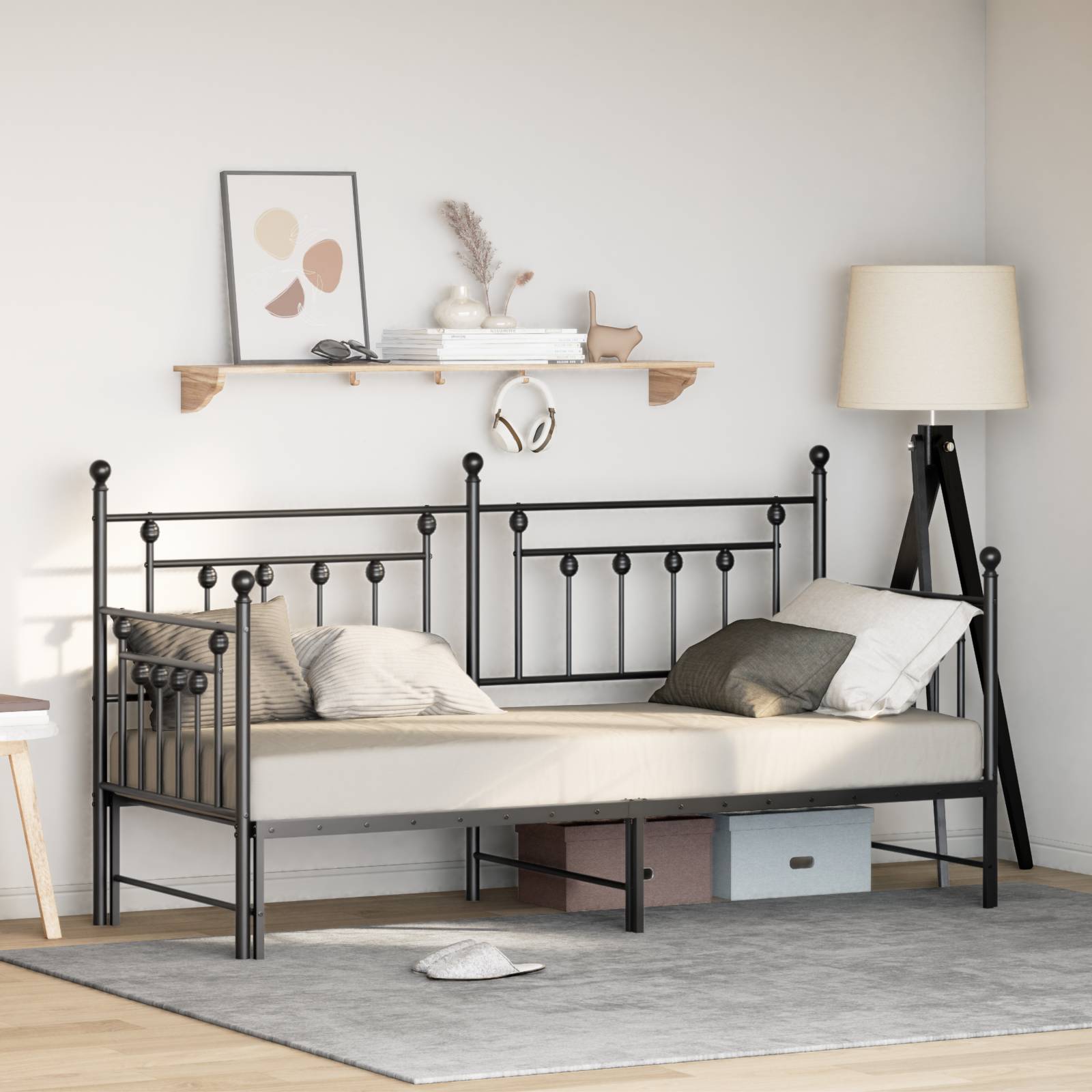 vidaXL Tagesbett Ausziehbar Schwarz 80x200 cm Stahl