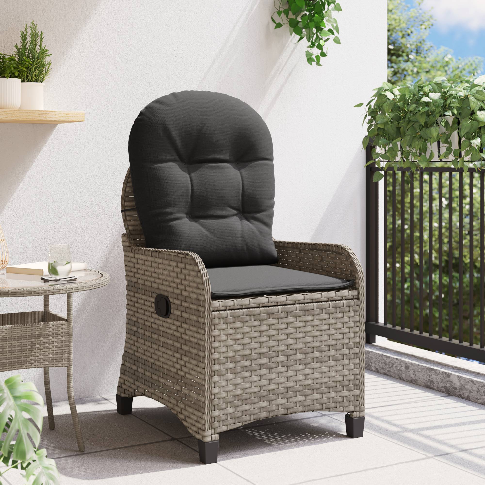 vidaXL Relaxsessel mit Kissen Grau Poly Rattan