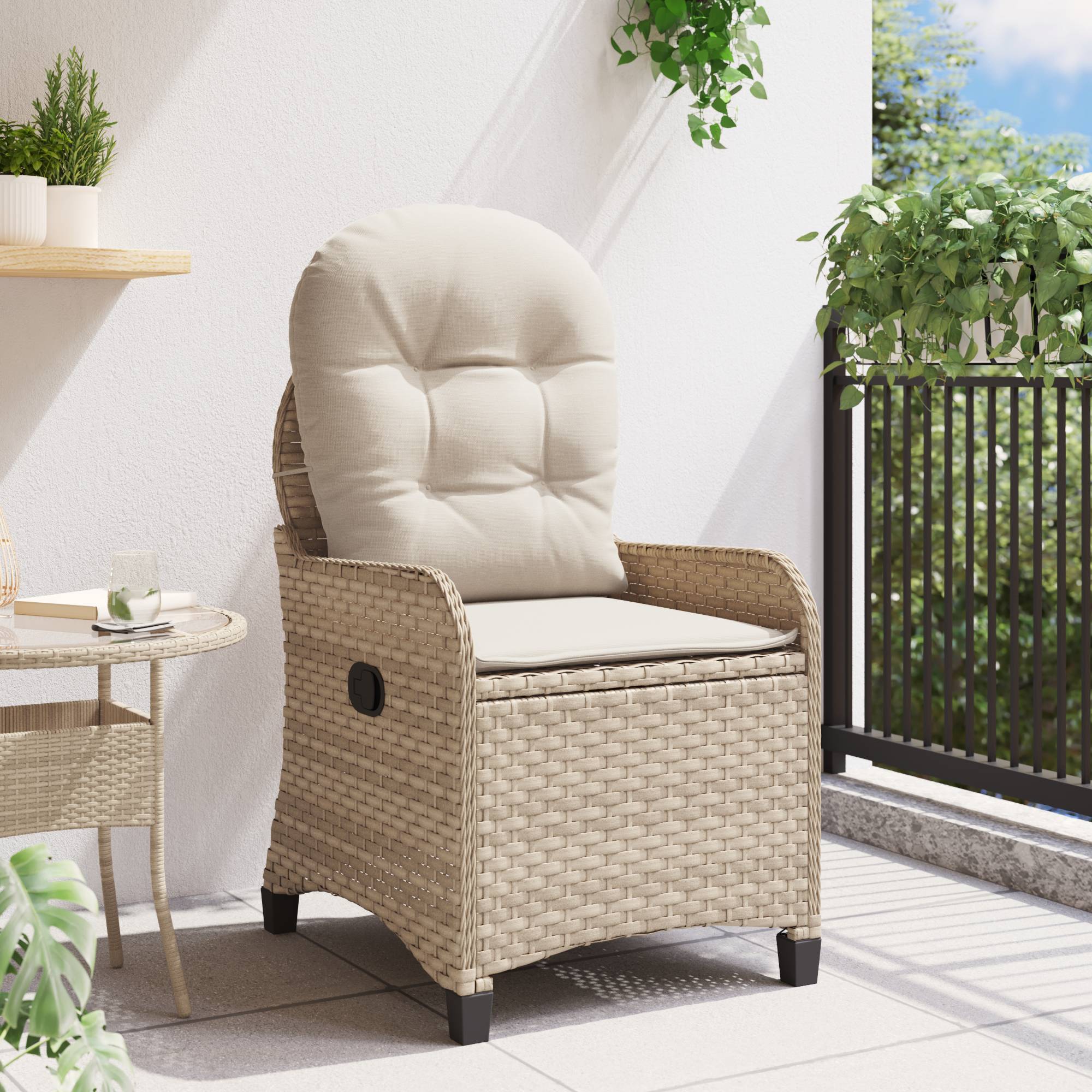 vidaXL Relaxsessel mit Kissen Beige Poly Rattan