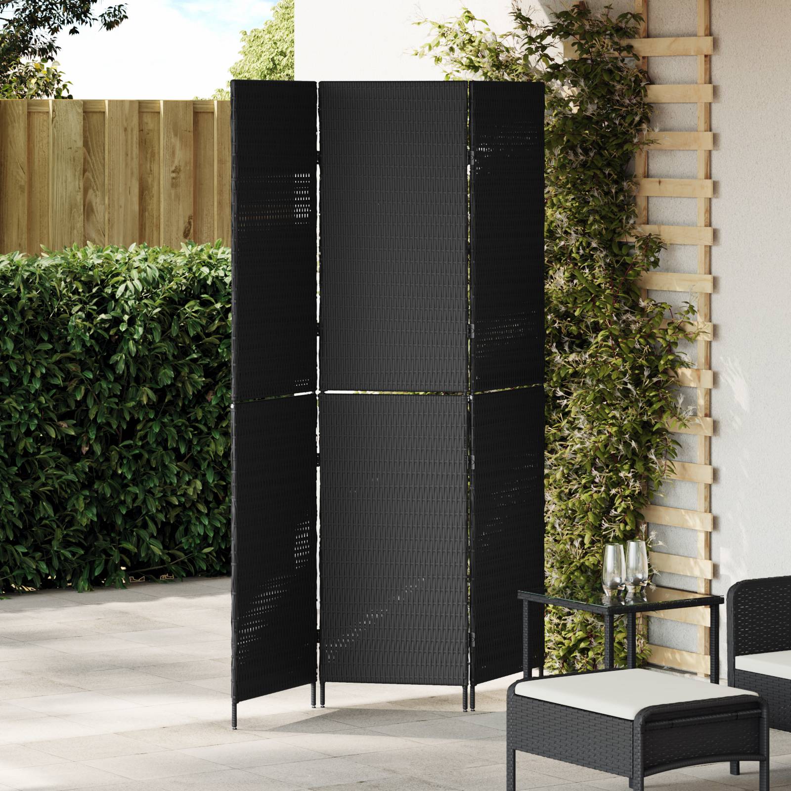 vidaXL Raumteiler 3-teilig Faltbar Schwarz 146x180 cm Poly Rattan